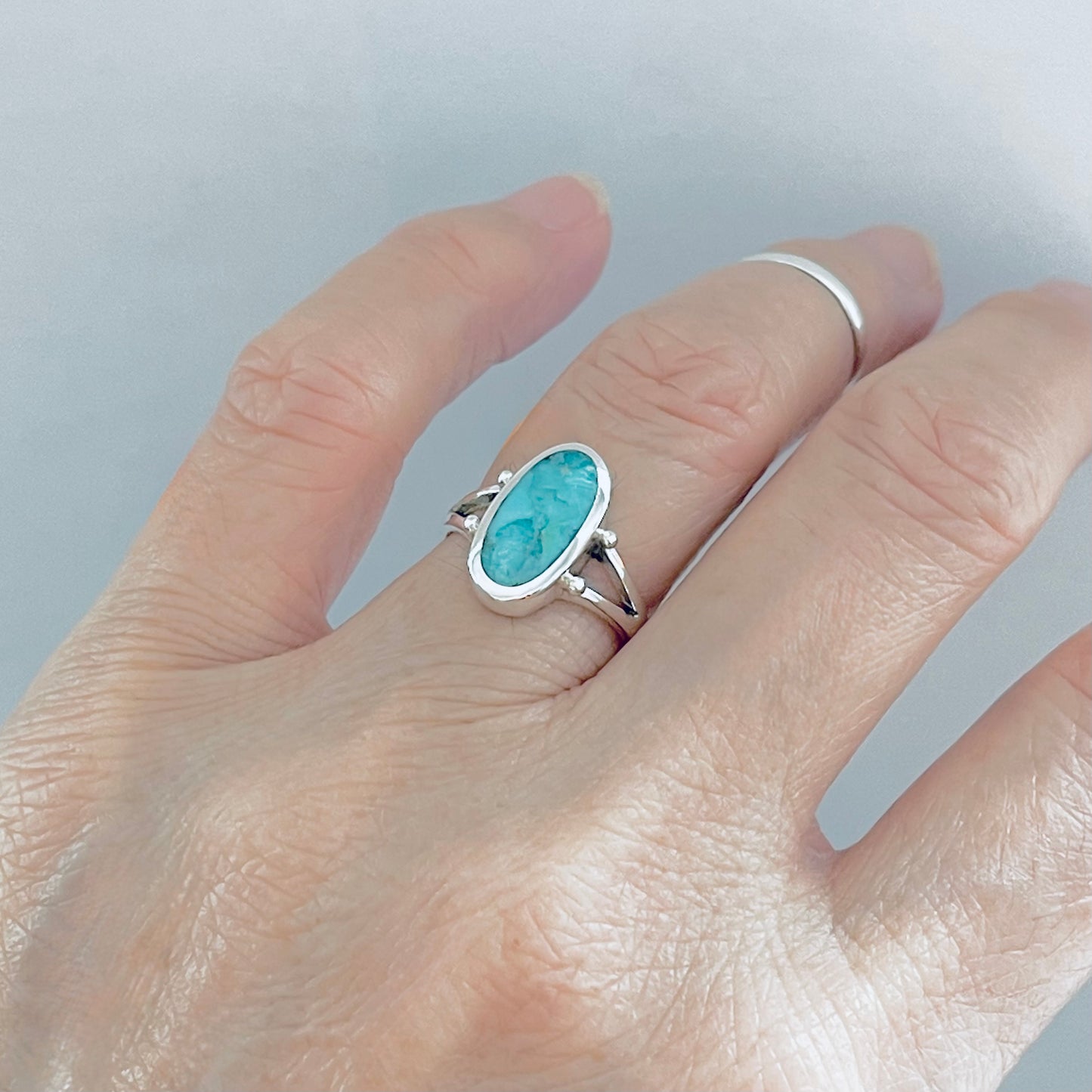 Sterling Silver Oval Genuine Turquoise Ring – Boho Statement Jewelry