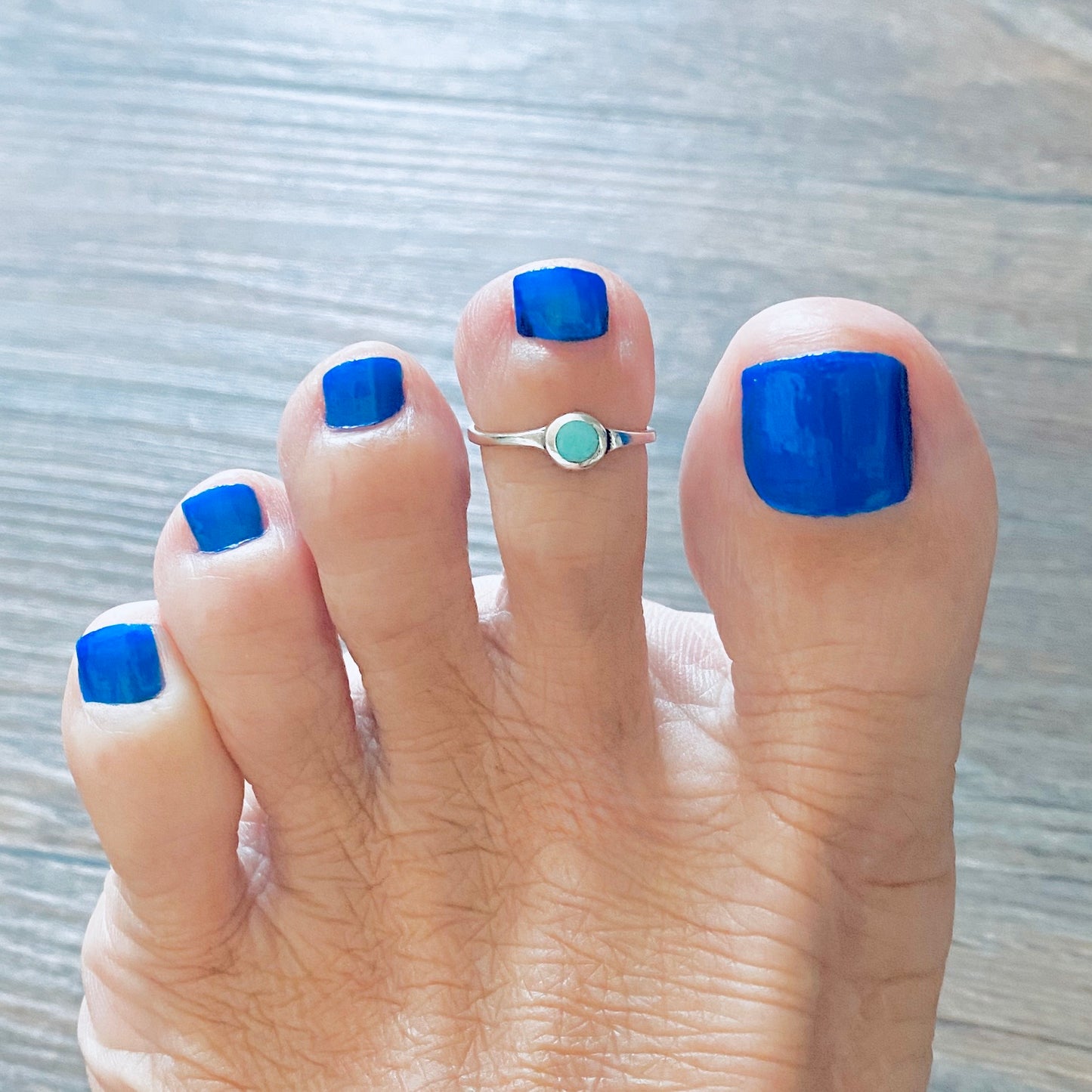 Sterling Silver Small Synthetic Turquoise Toe Ring – Dainty Minimalist Boho Rings