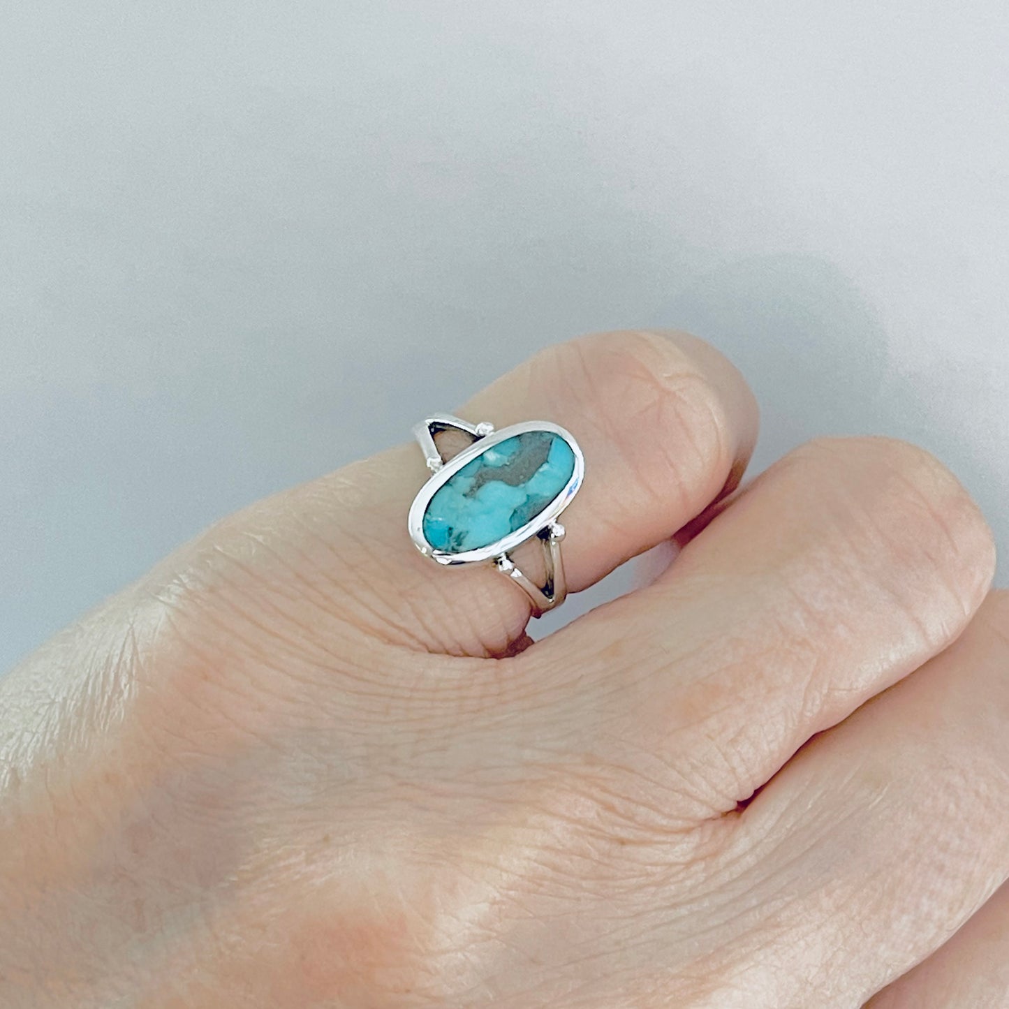 Sterling Silver Oval Genuine Turquoise Ring – Boho Statement Jewelry