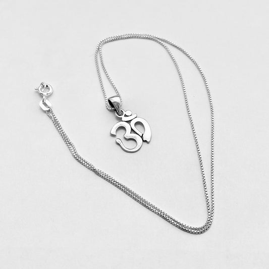 925 Sterling Silver Small Classic OM Necklace – Yoga Spiritual Pendant Silver Chain
