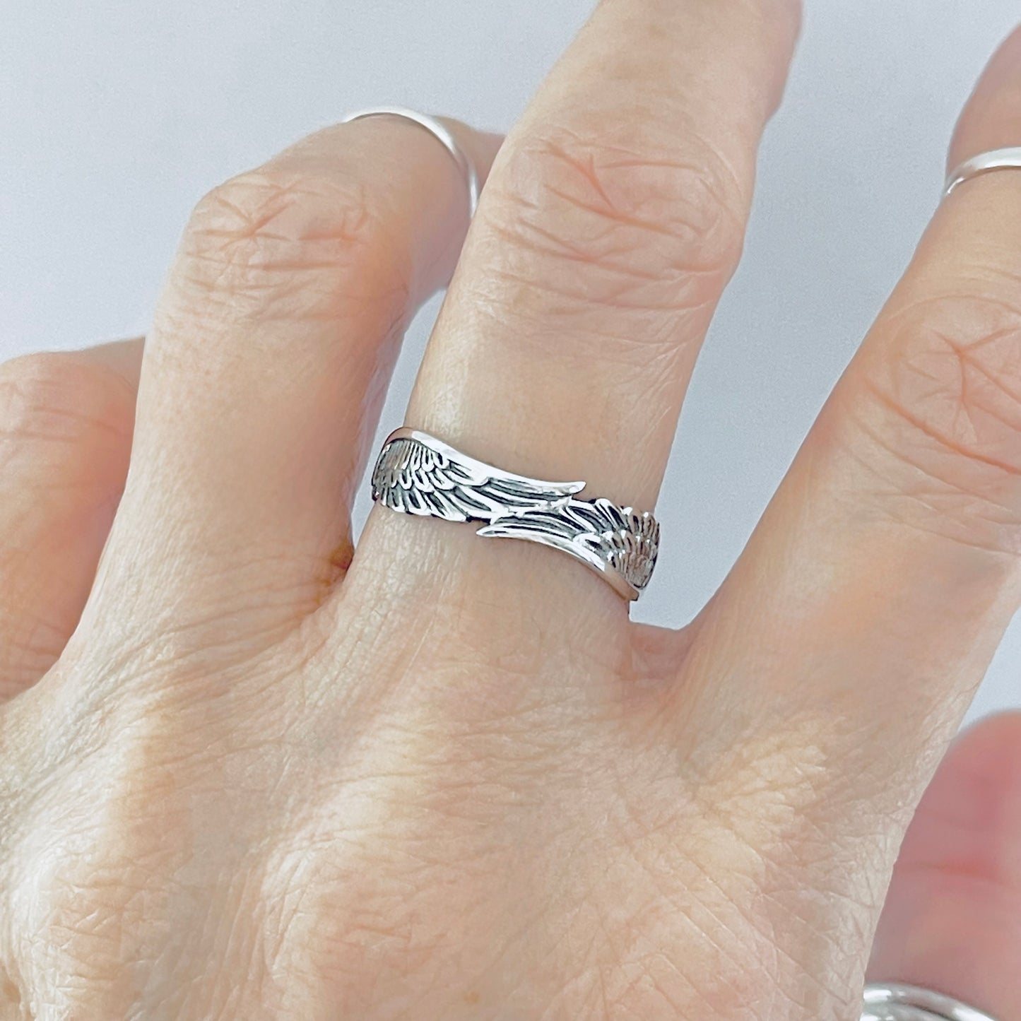 Sterling Silver Eternity Feather Ring, Angel Wing Rings, Spirit Bird Jewelry