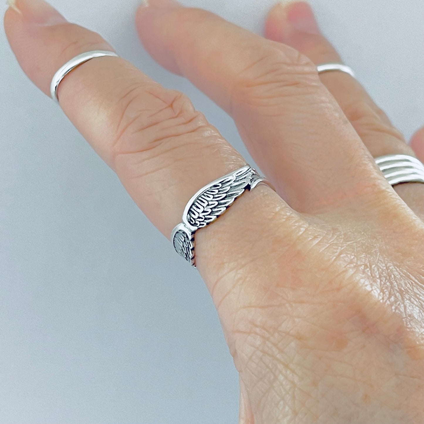 Sterling Silver Eternity Feather Ring, Angel Wing Rings, Spirit Bird Jewelry