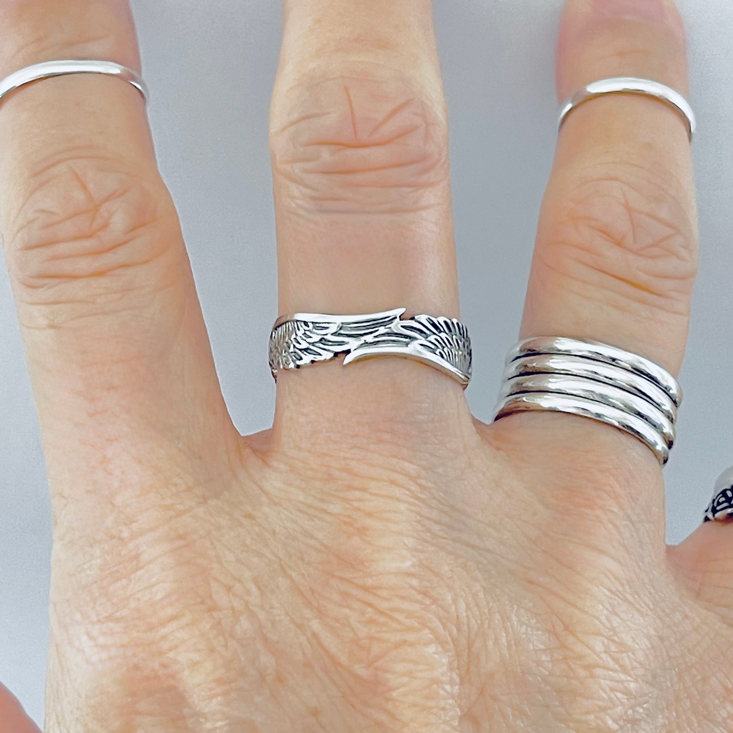 Sterling Silver Eternity Feather Ring, Angel Wing Rings, Spirit Bird Jewelry