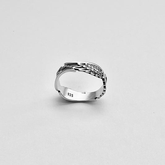 Sterling Silver Eternity Feather Ring, Angel Wing Ring, Silver Rings, Spirit Bird Ring