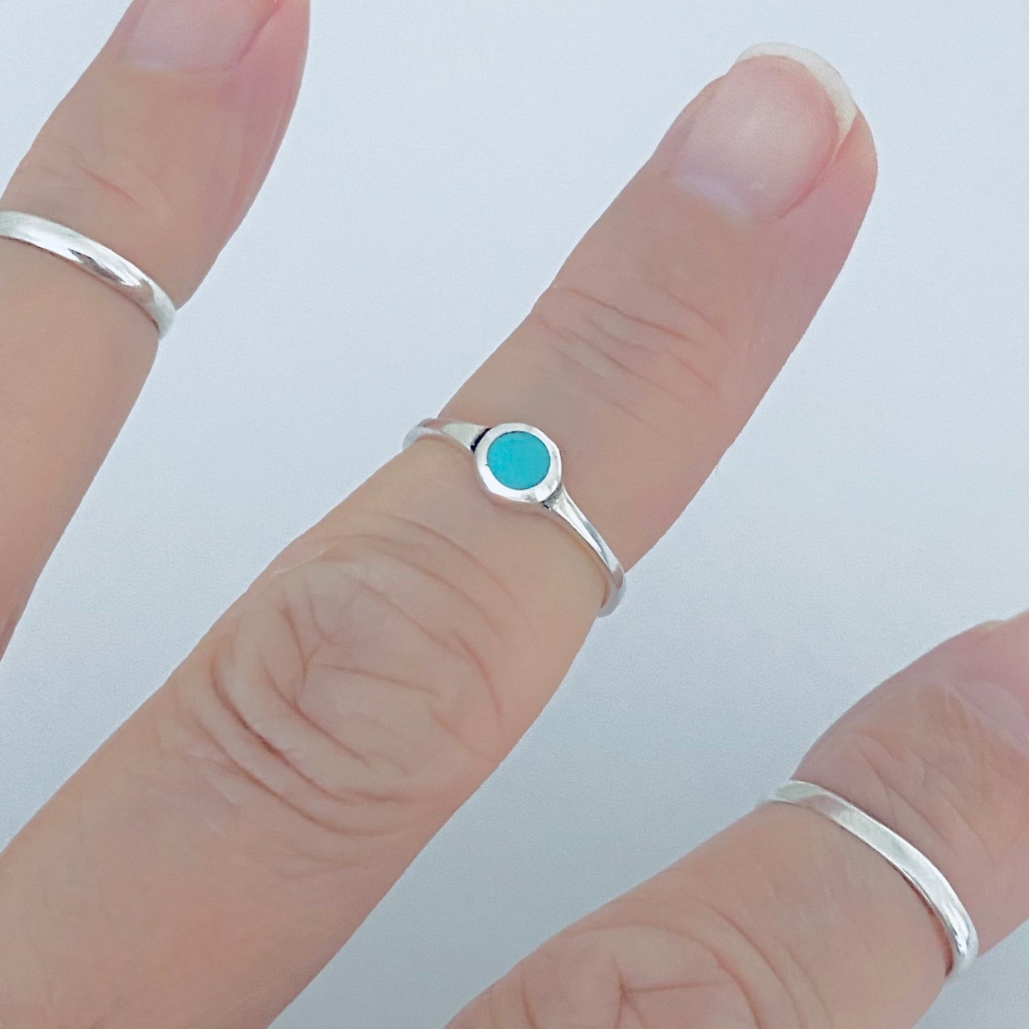 Sterling Silver Small Synthetic Turquoise Toe Ring – Dainty Minimalist Boho Rings