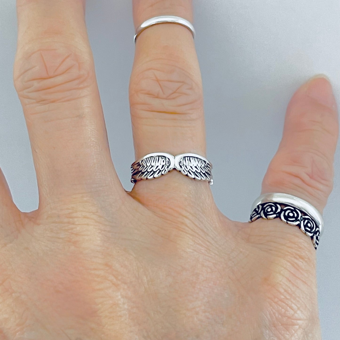 Sterling Silver Eternity Feather Ring, Angel Wing Rings, Spirit Bird Jewelry
