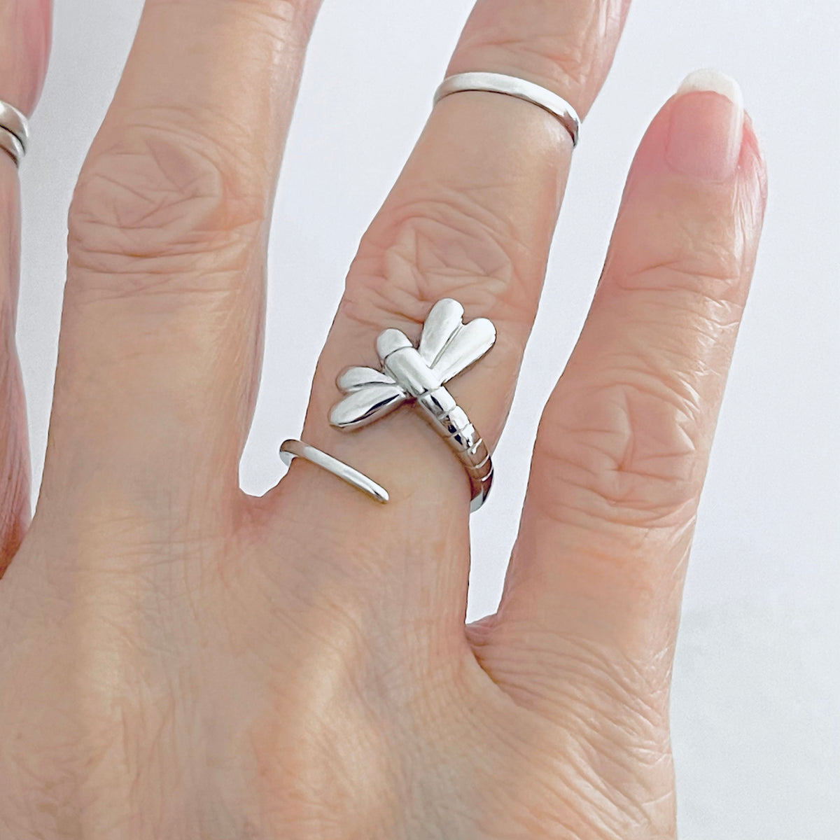 925 Sterling Silver Wraparound Dragonfly Ring | Statement Spirit Insect Bug Silver Rings