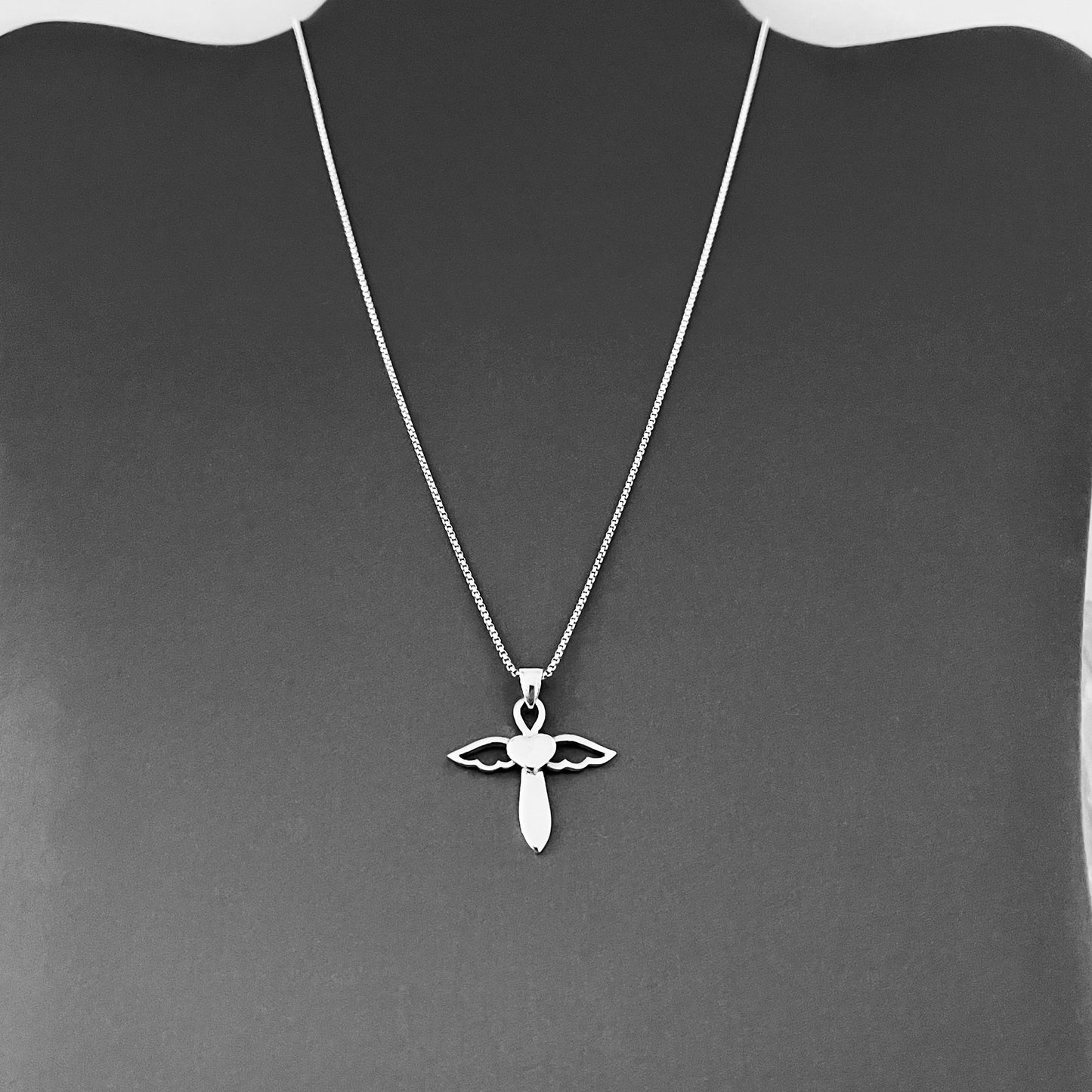 Sterling Silver Heart Angel Wings Cross Necklace | Religious Dainty Jewelry