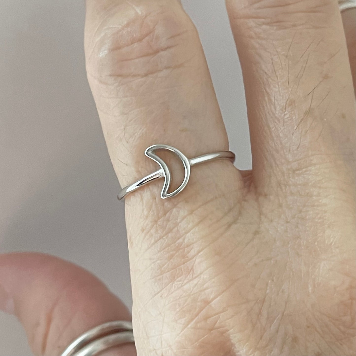 Sterling Silver Little Open Crescent Moon Ring, Minimalist Ring, Celestial Rings