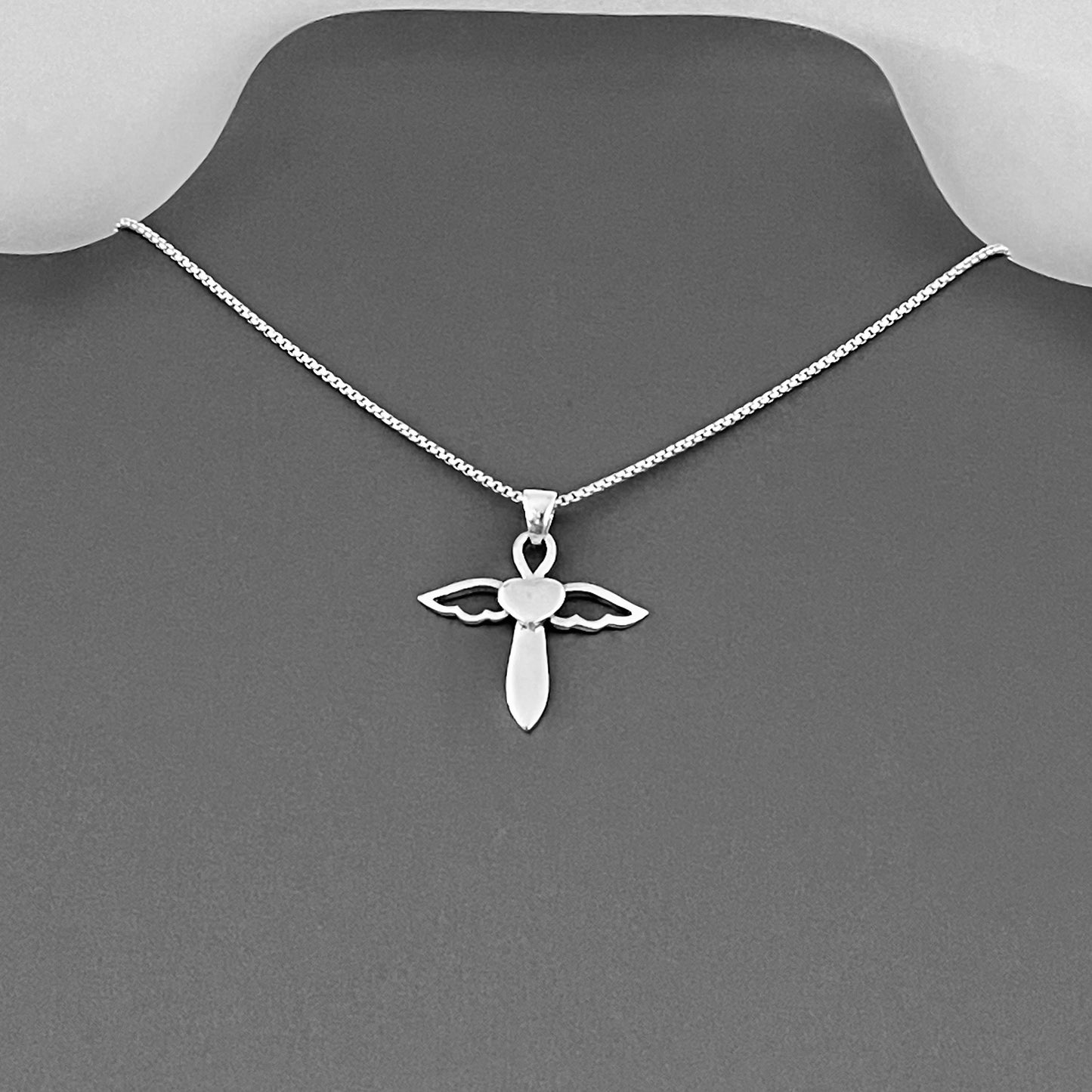 Sterling Silver Heart Angel Wings Cross Necklace | Religious Dainty Jewelry