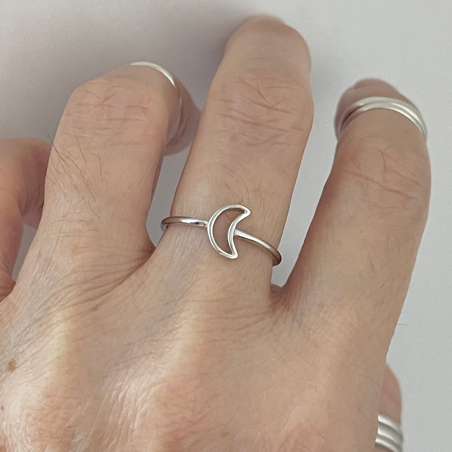 Sterling Silver Little Open Crescent Moon Ring, Minimalist Ring, Celestial Rings