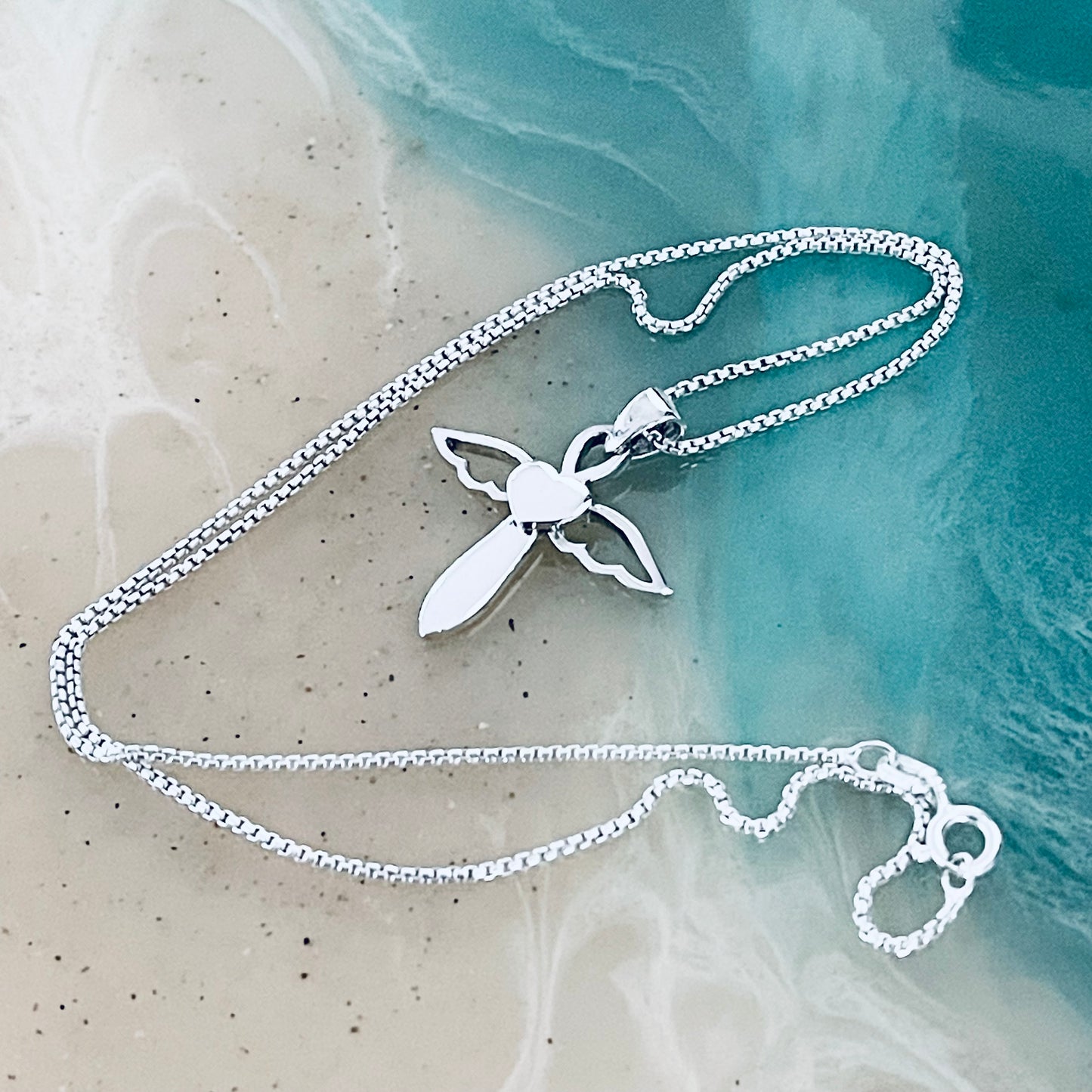 Sterling Silver Heart Angel Wings Cross Necklace | Religious Dainty Jewelry
