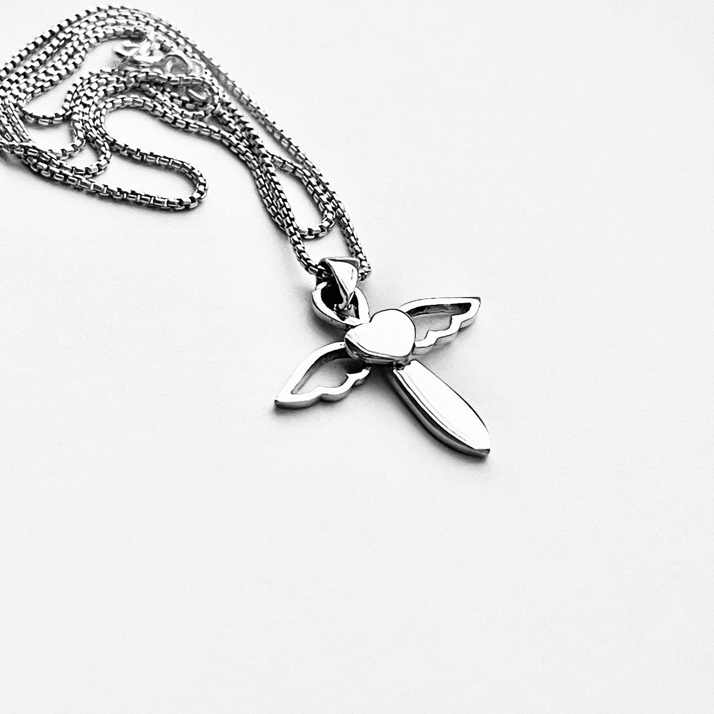 Sterling Silver Heart Angel Wings Cross Necklace | Religious Dainty Jewelry