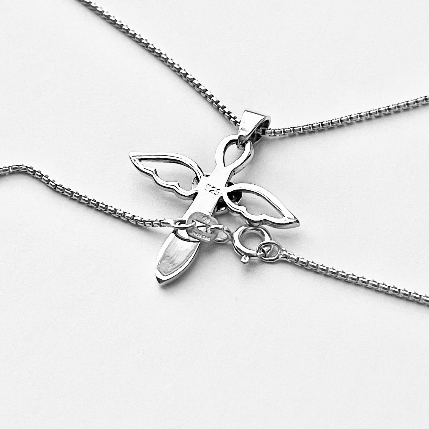 Sterling Silver Heart Angel Wings Cross Necklace | Religious Dainty Jewelry