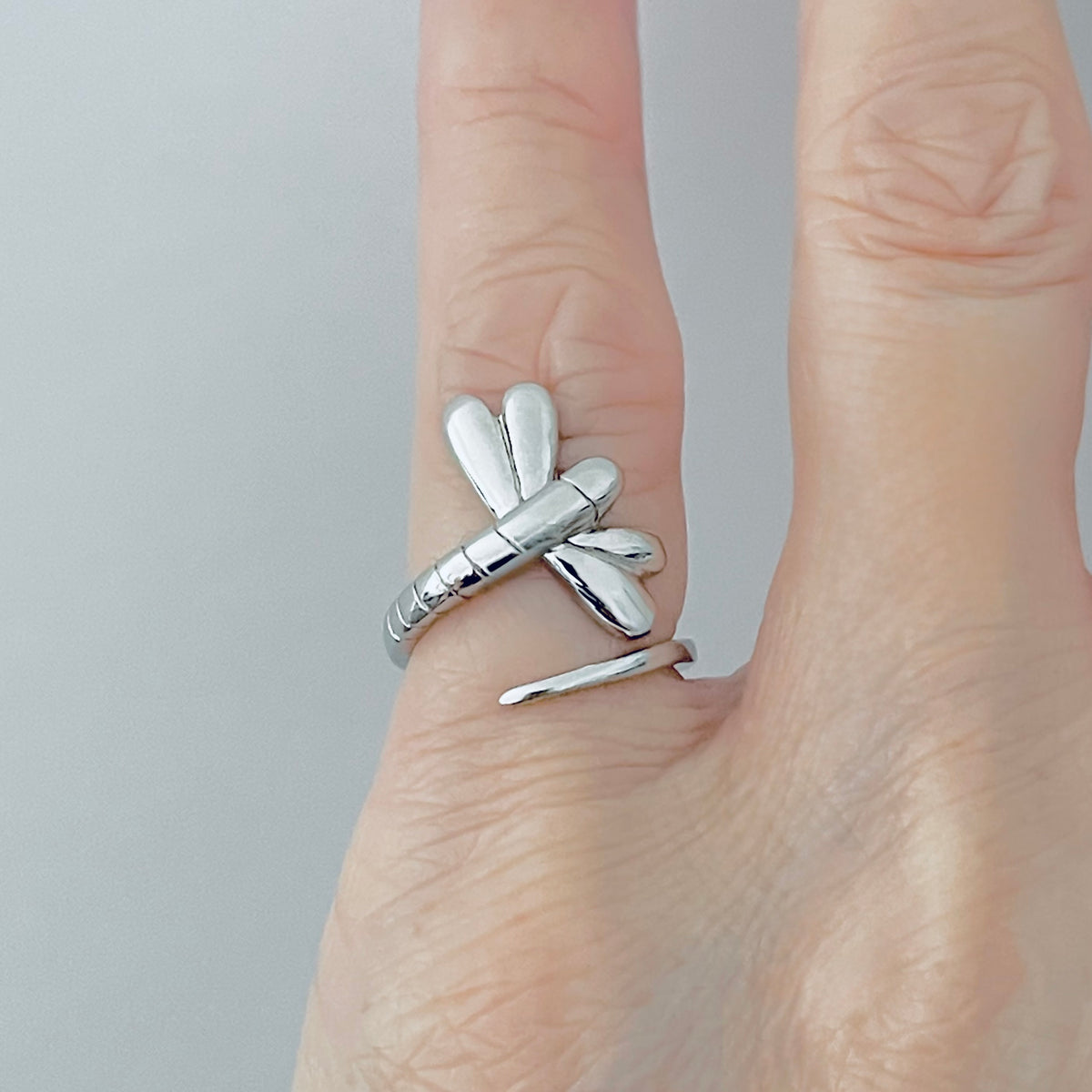925 Sterling Silver Wraparound Dragonfly Ring | Statement Spirit Insect Bug Silver Rings