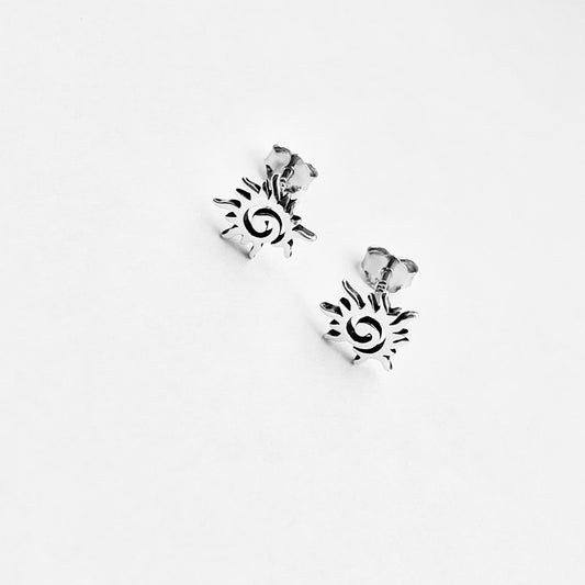 Sterling Silver Small Swirl Sun Earring, Celestial Stud Earrings, Sunshine, Sunny
