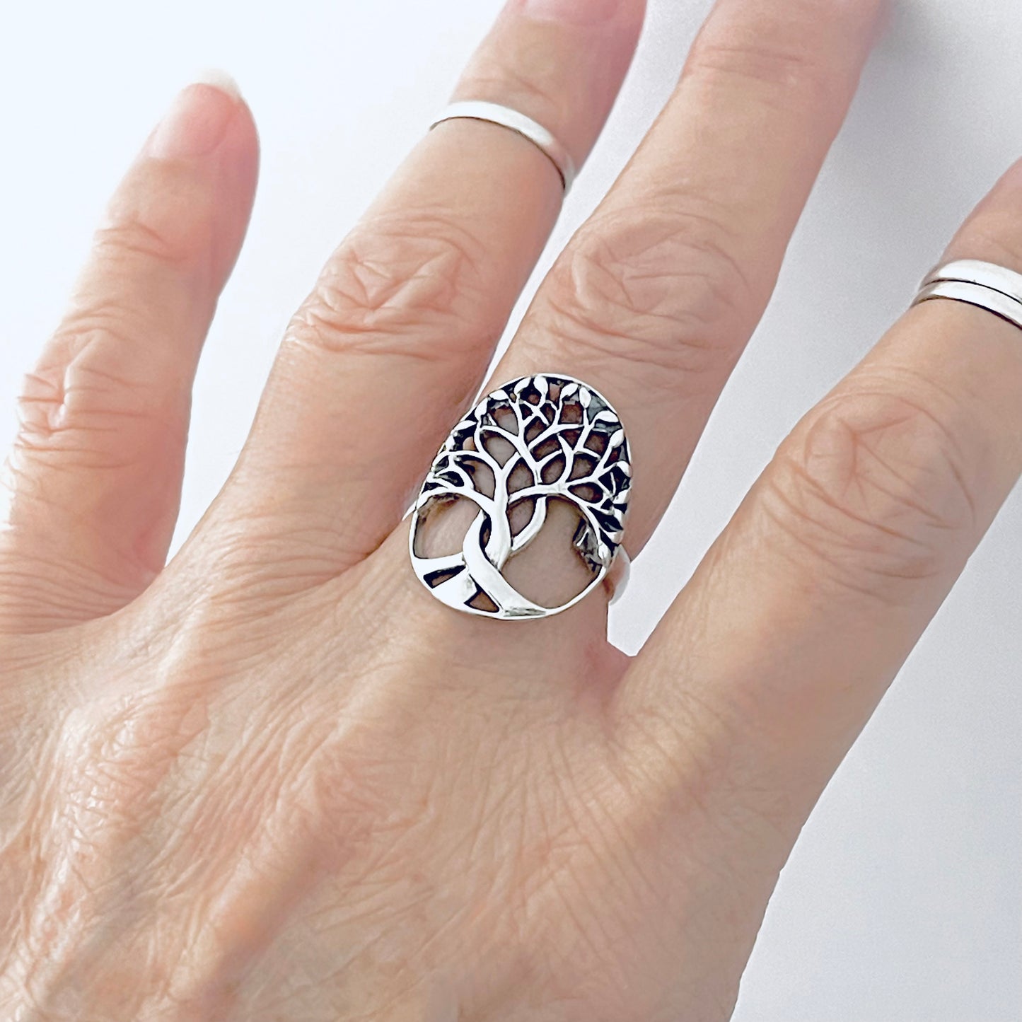 925 Sterling Silver Large Tree of Life Statement Ring | Leaf Boho Fortune Silver Rings