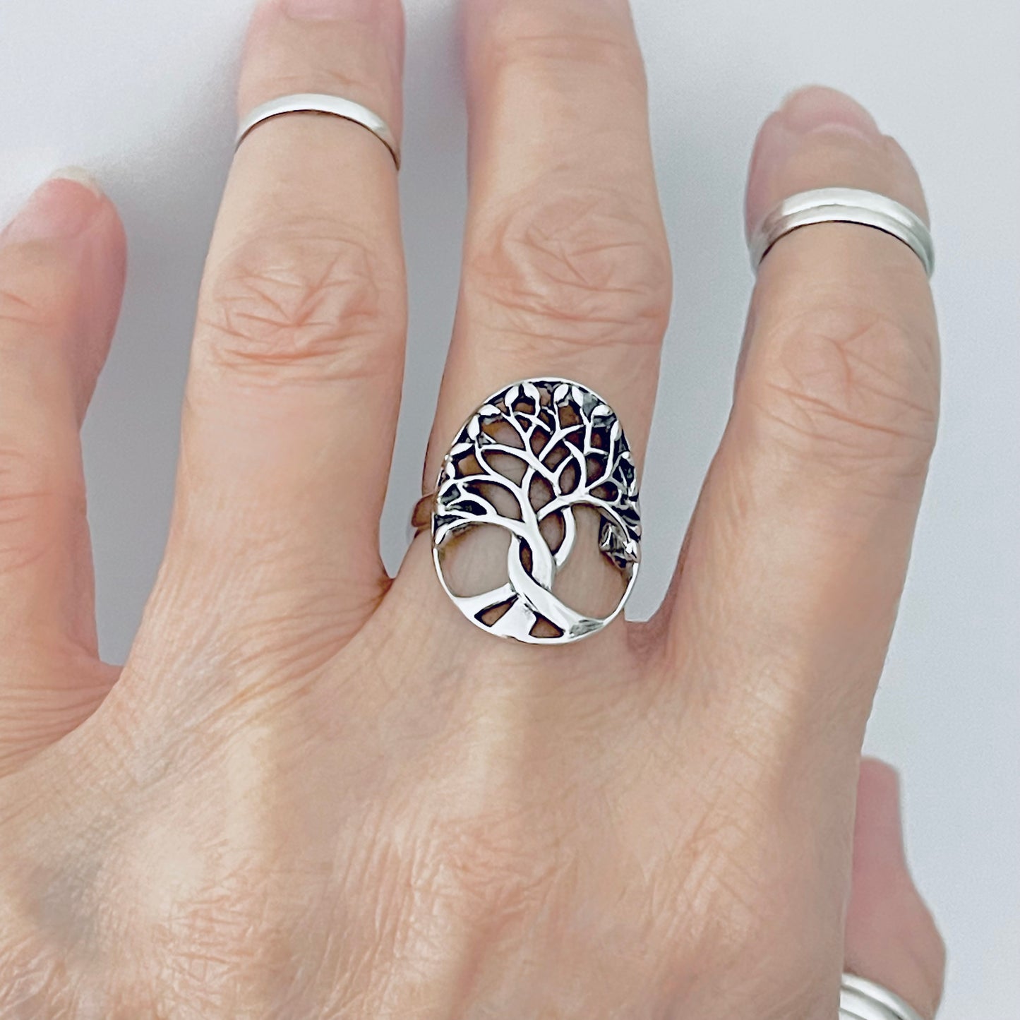 925 Sterling Silver Large Tree of Life Statement Ring | Leaf Boho Fortune Silver Rings