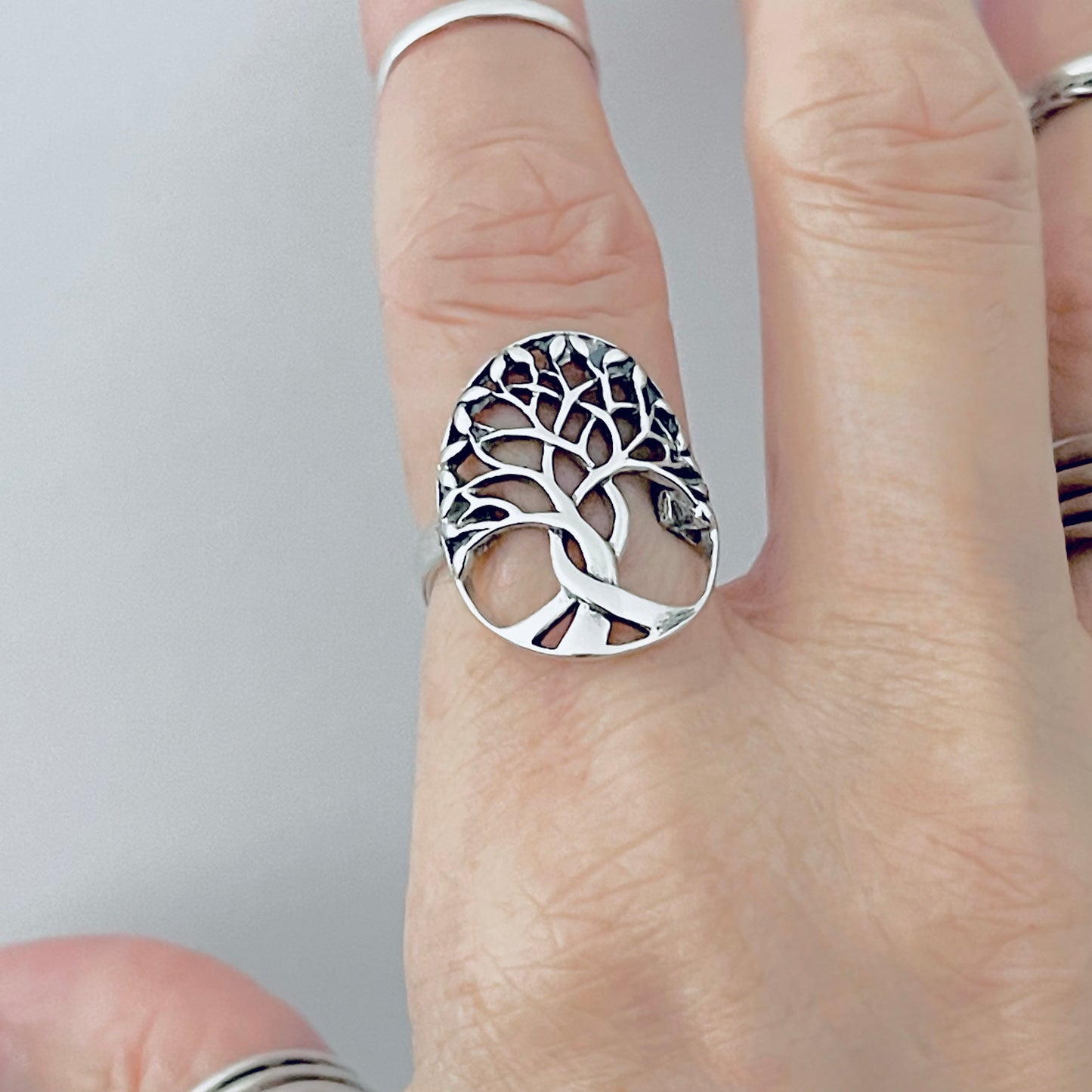 925 Sterling Silver Large Tree of Life Statement Ring | Leaf Boho Fortune Silver Rings