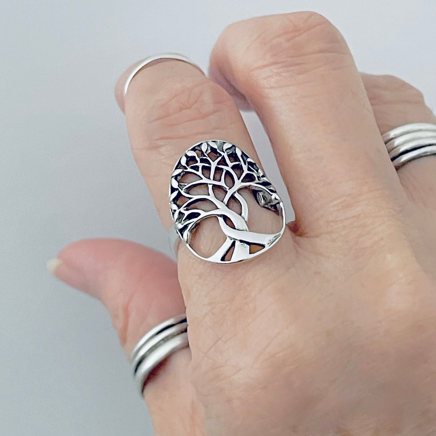 925 Sterling Silver Large Tree of Life Statement Ring | Leaf Boho Fortune Silver Rings