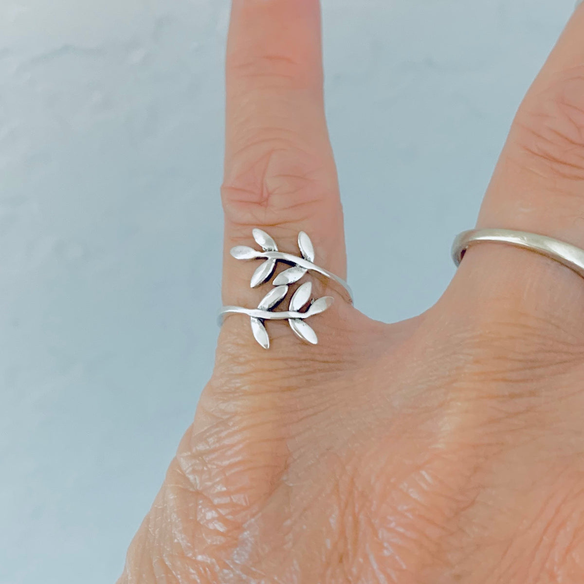 925 Sterling Silver Wraparound Branch Leaf Toe Ring | Tree of Life Olive Leaves Silver Rings