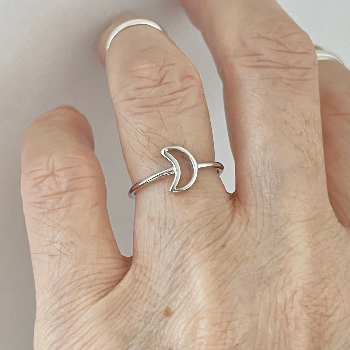 Sterling Silver Little Open Crescent Moon Ring, Minimalist Ring, Celestial Rings