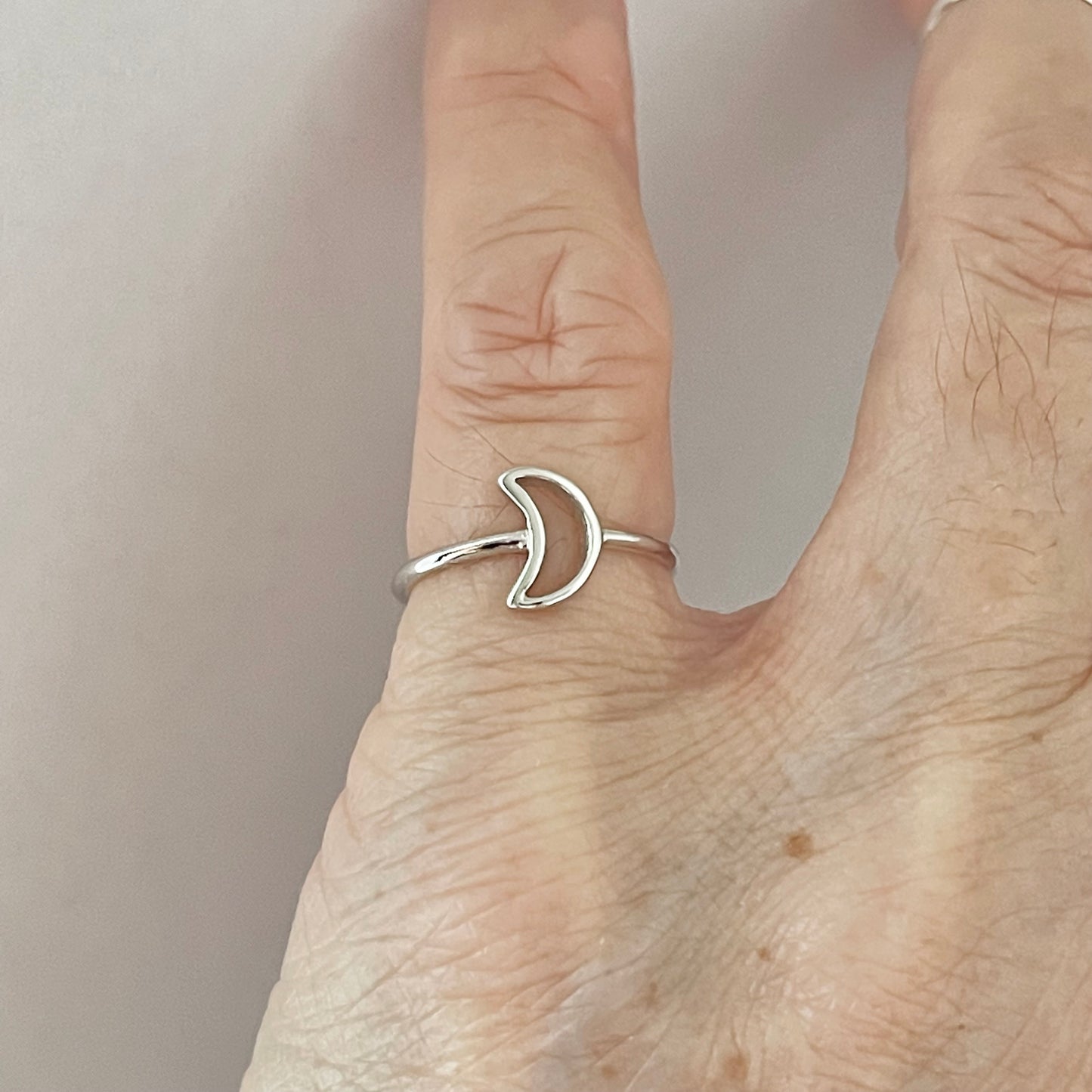 Sterling Silver Little Open Crescent Moon Ring, Minimalist Ring, Celestial Rings