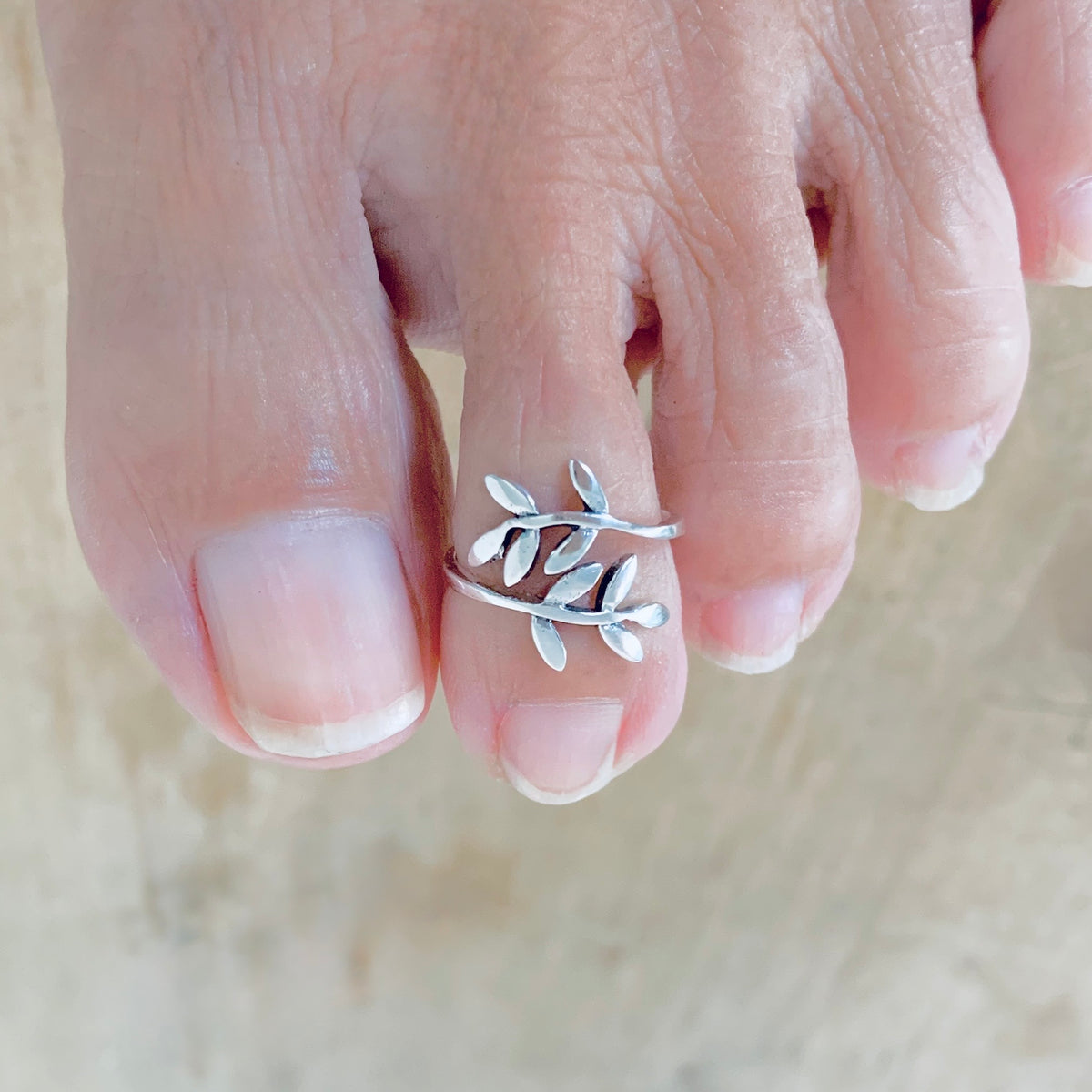 925 Sterling Silver Wraparound Branch Leaf Toe Ring | Tree of Life Olive Leaves Silver Rings