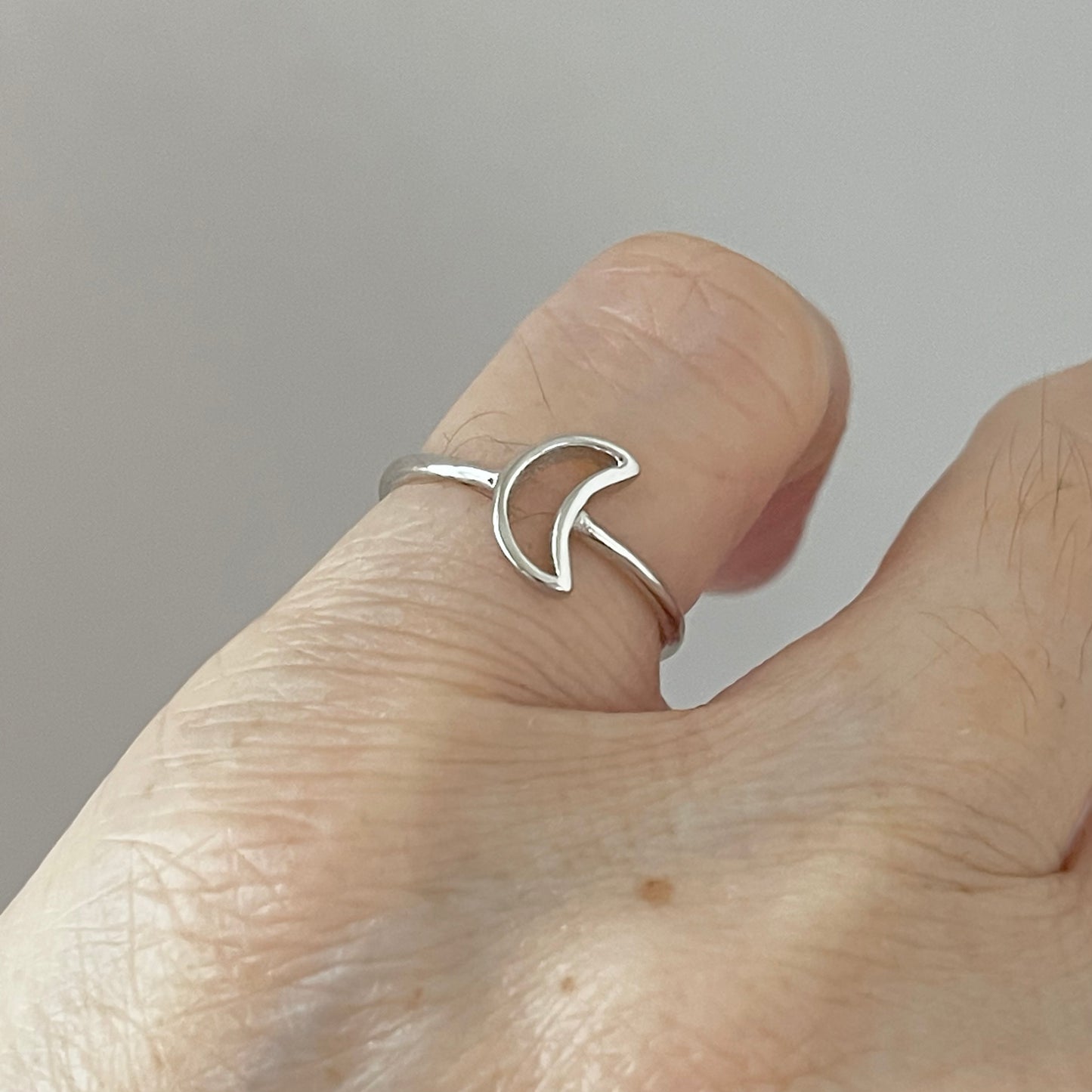 Sterling Silver Little Open Crescent Moon Ring, Minimalist Ring, Celestial Rings