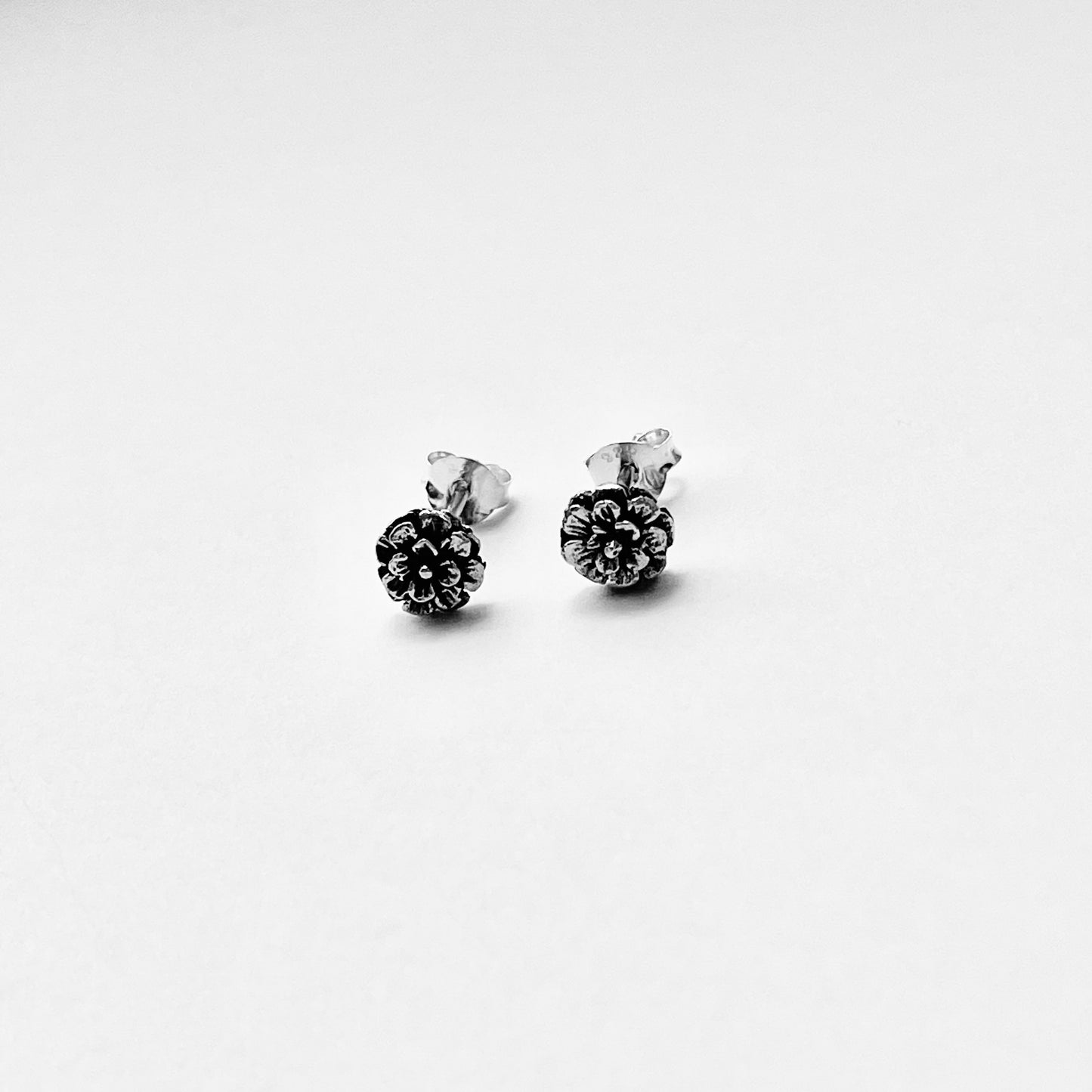 925 Sterling Silver Small Dahlia Flower Stud Earrings | Triple Layer Zinnia & Floral Jewelry