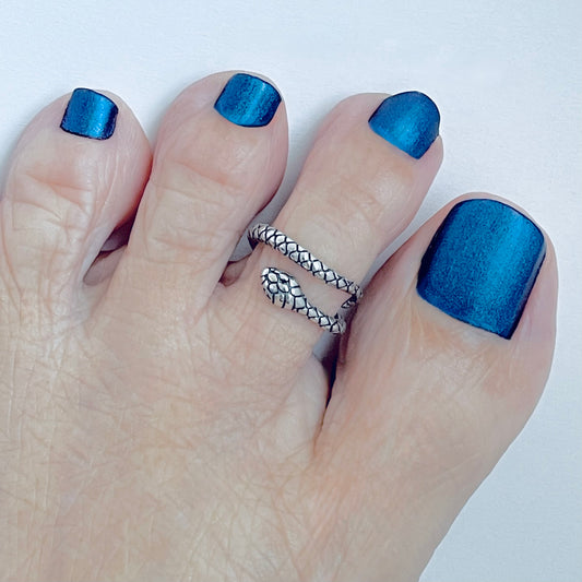 Sterling Silver Wraparound Snake Toe Ring – Dainty Reptile Animal Silver Rings