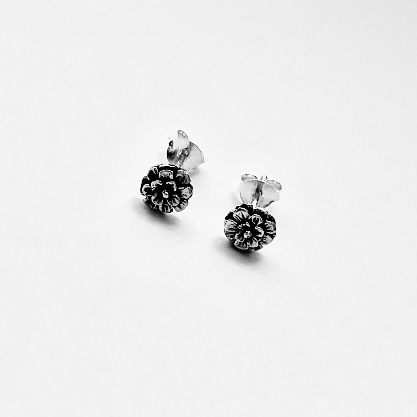 925 Sterling Silver Small Dahlia Flower Stud Earrings | Triple Layer Zinnia & Floral Jewelry