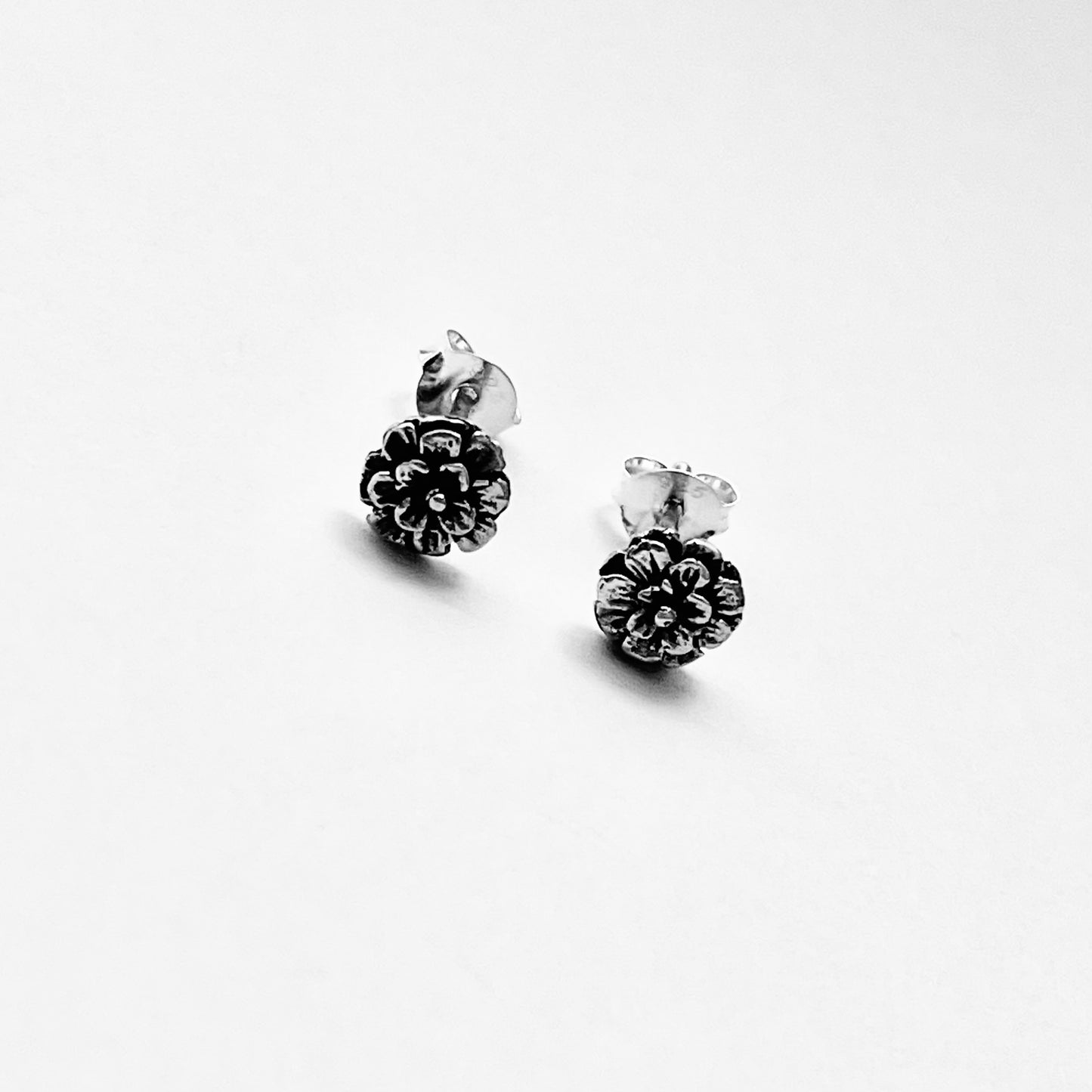 925 Sterling Silver Small Dahlia Flower Stud Earrings | Triple Layer Zinnia & Floral Jewelry