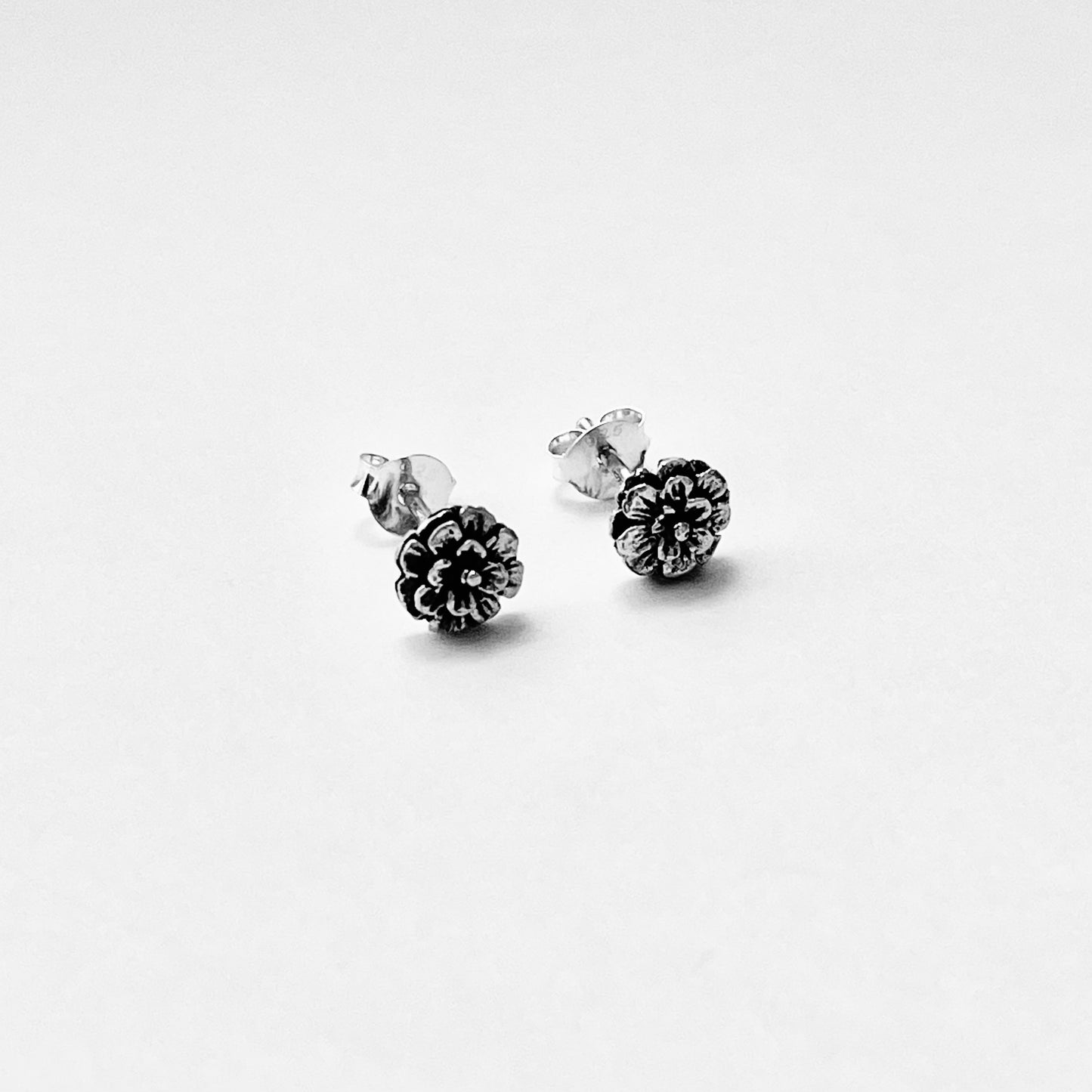 925 Sterling Silver Small Dahlia Flower Stud Earrings | Triple Layer Zinnia & Floral Jewelry