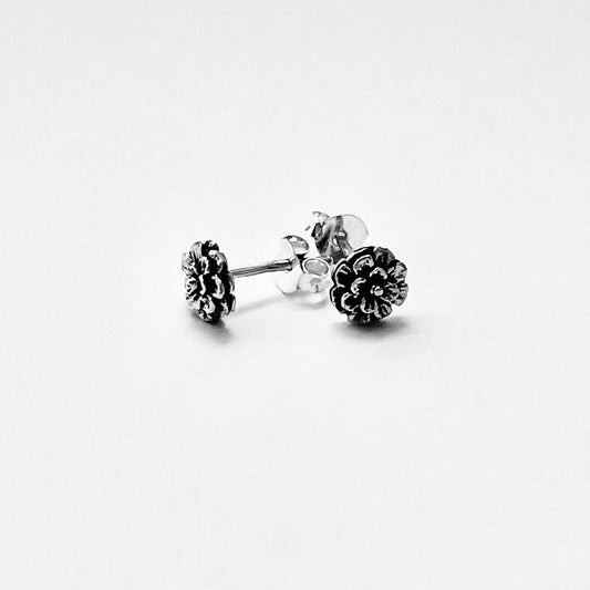 Sterling Silver Small Dahlia Flower Earrings, Stud Earring, Triple Layer Floral, Zinnia Flowers