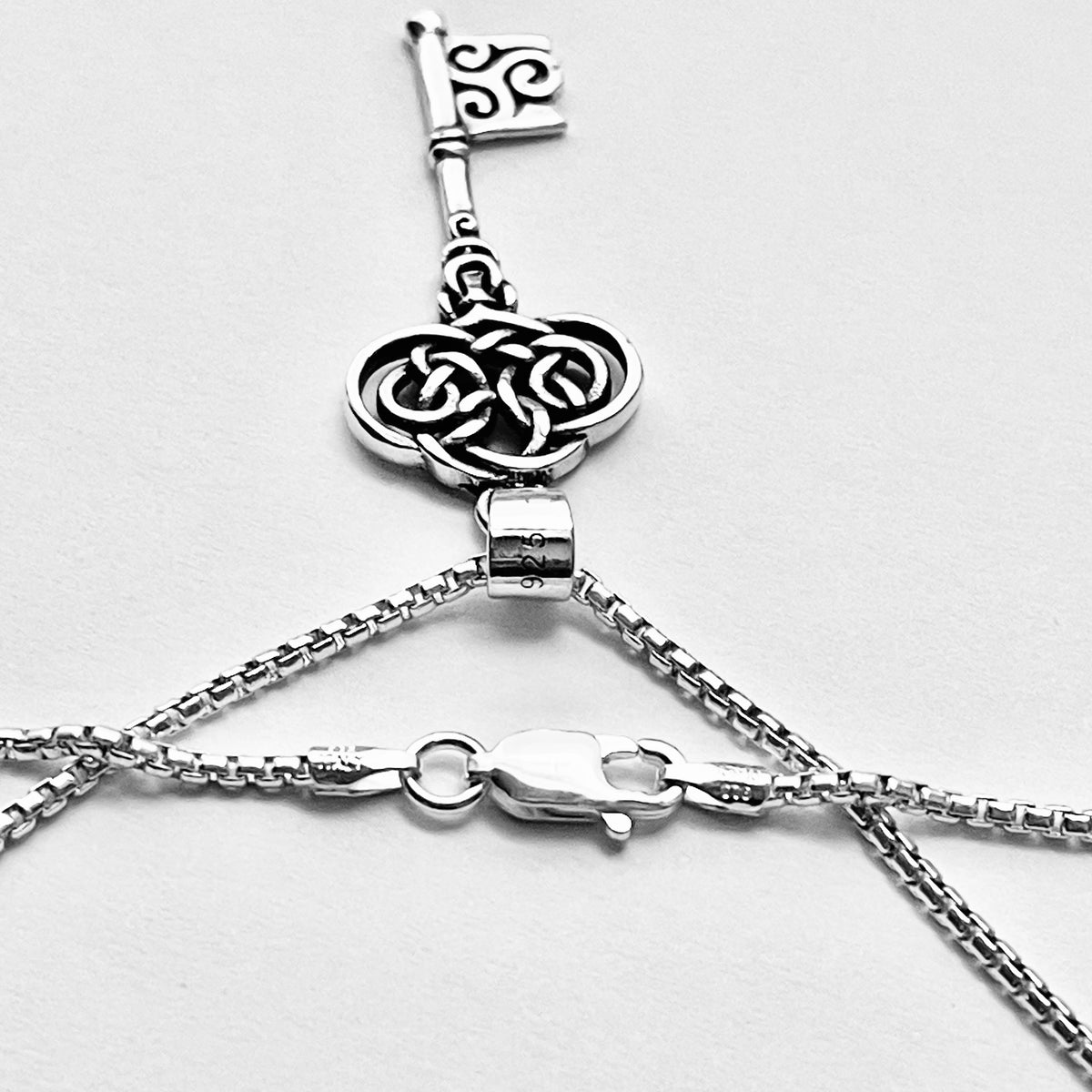 925 Sterling Silver Celtic Triskele Key Necklace | Trinity Love Knot Silver Chain