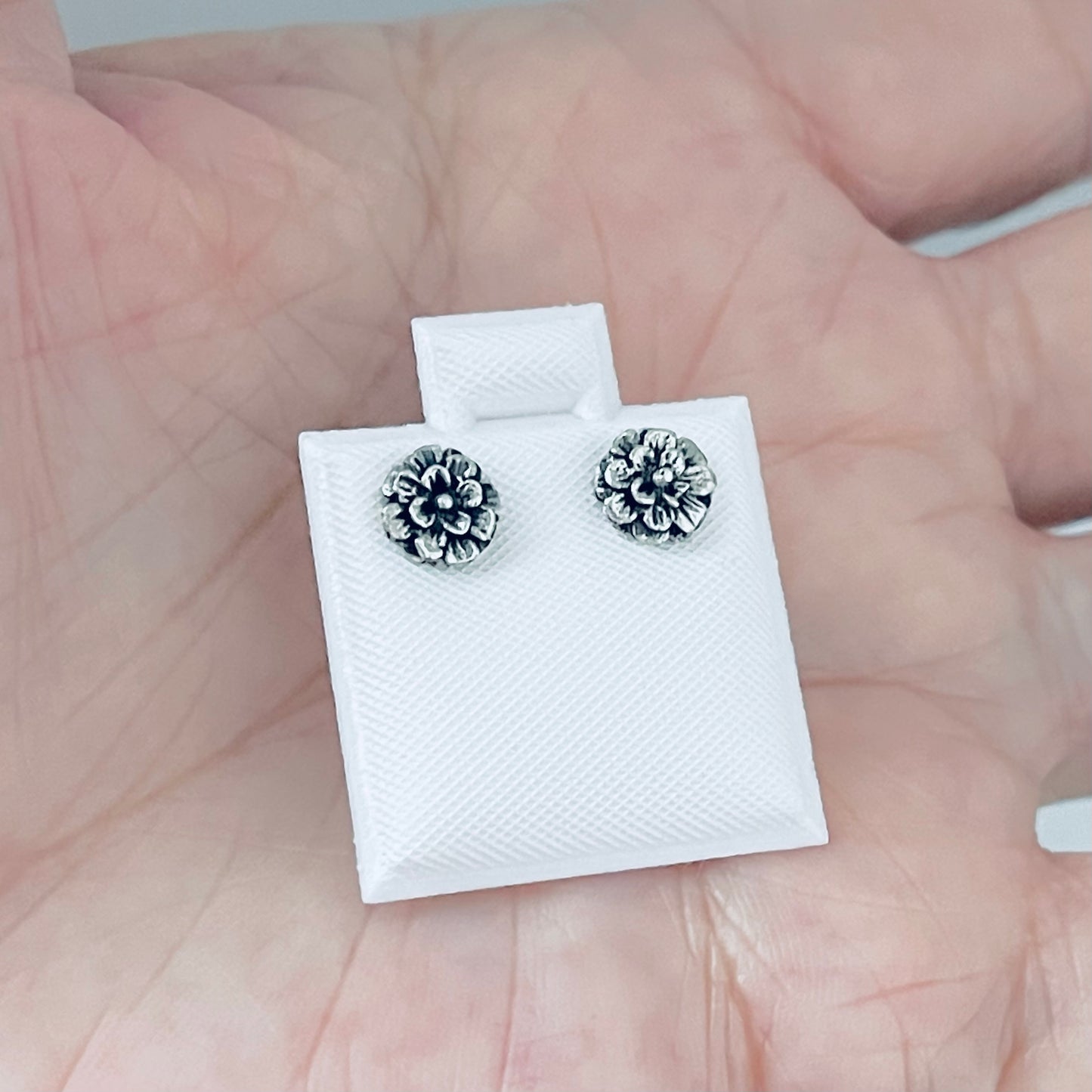 925 Sterling Silver Small Dahlia Flower Stud Earrings | Triple Layer Zinnia & Floral Jewelry