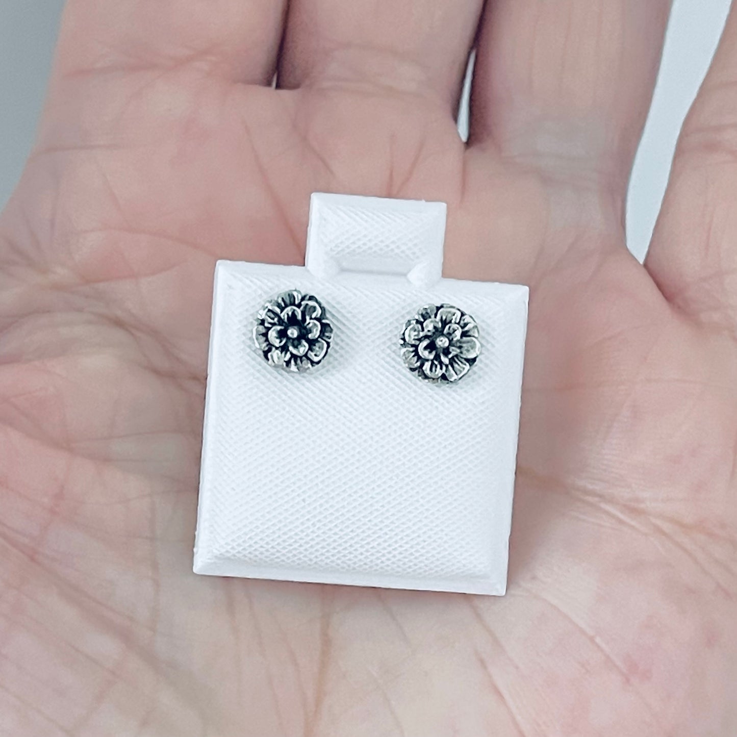 925 Sterling Silver Small Dahlia Flower Stud Earrings | Triple Layer Zinnia & Floral Jewelry