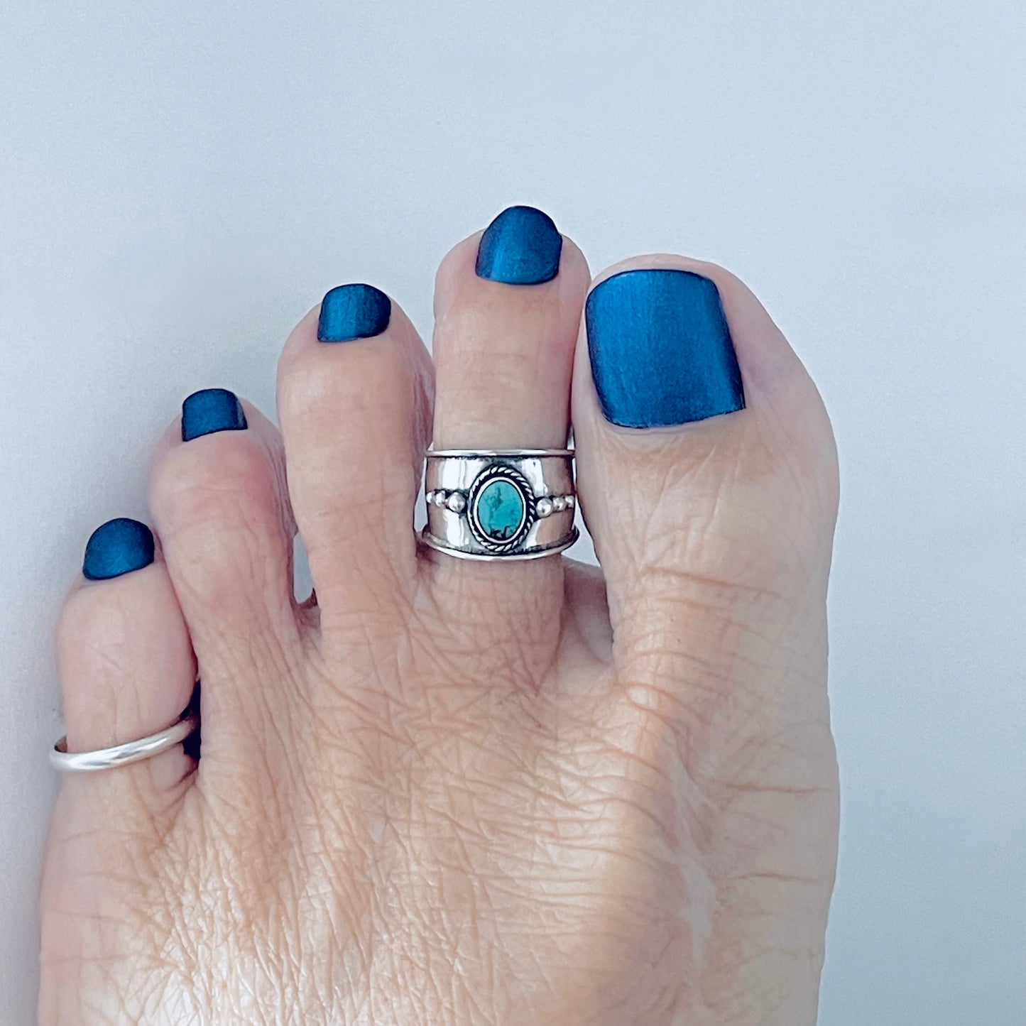 Sterling Silver Bali Style Genuine Turquoise Toe Ring – Boho Statement Stone Rings