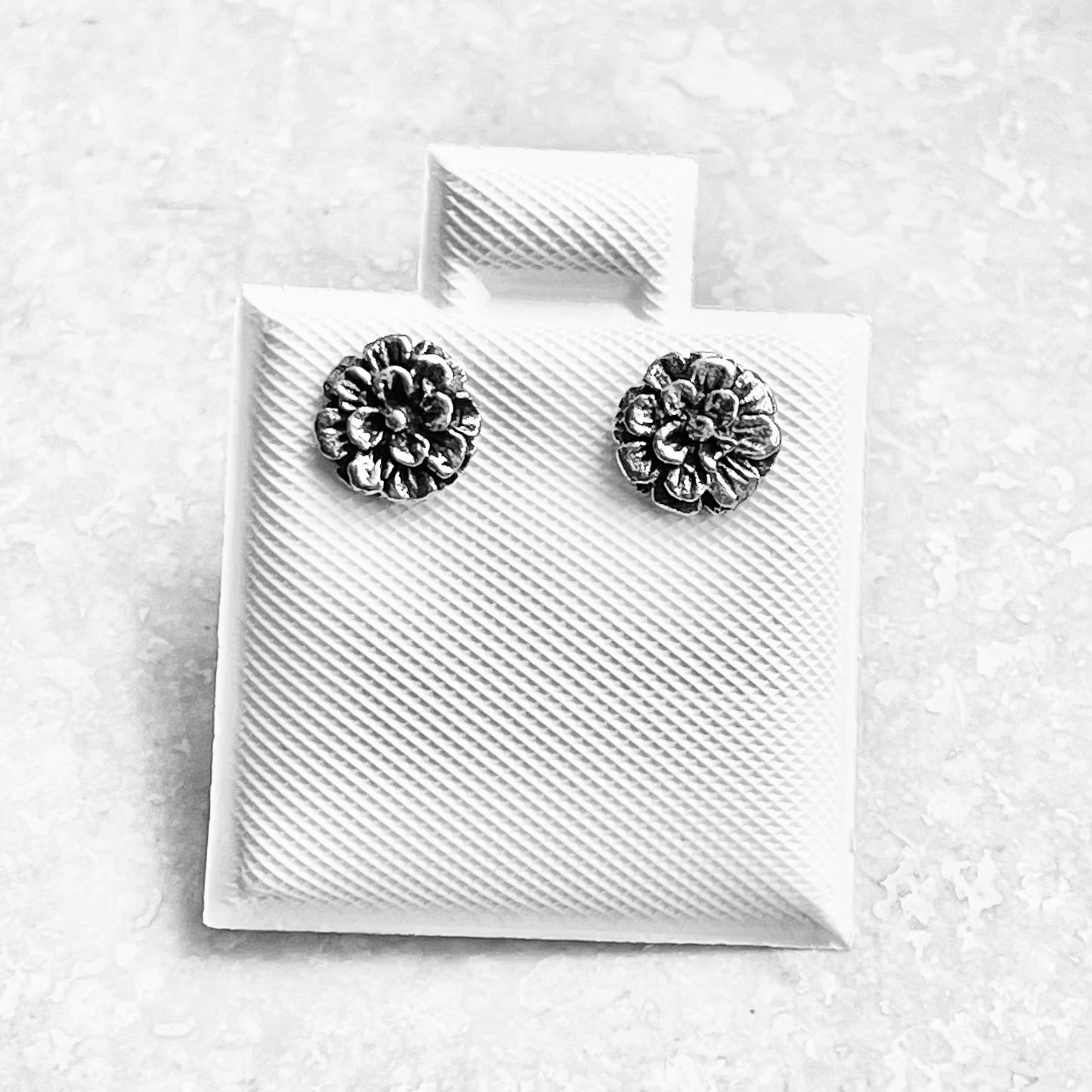 925 Sterling Silver Small Dahlia Flower Stud Earrings | Triple Layer Zinnia & Floral Jewelry