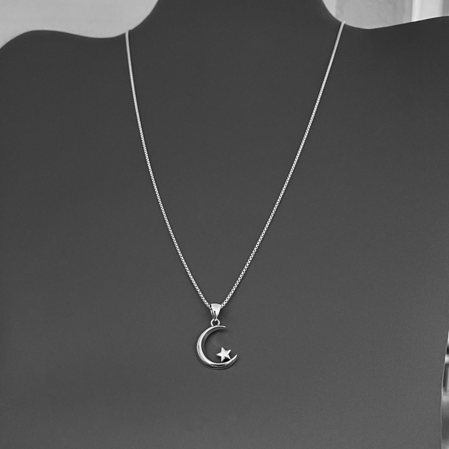 Sterling Silver Crescent Moon and Little Star Necklace, Silver Necklaces, Celestial Chains