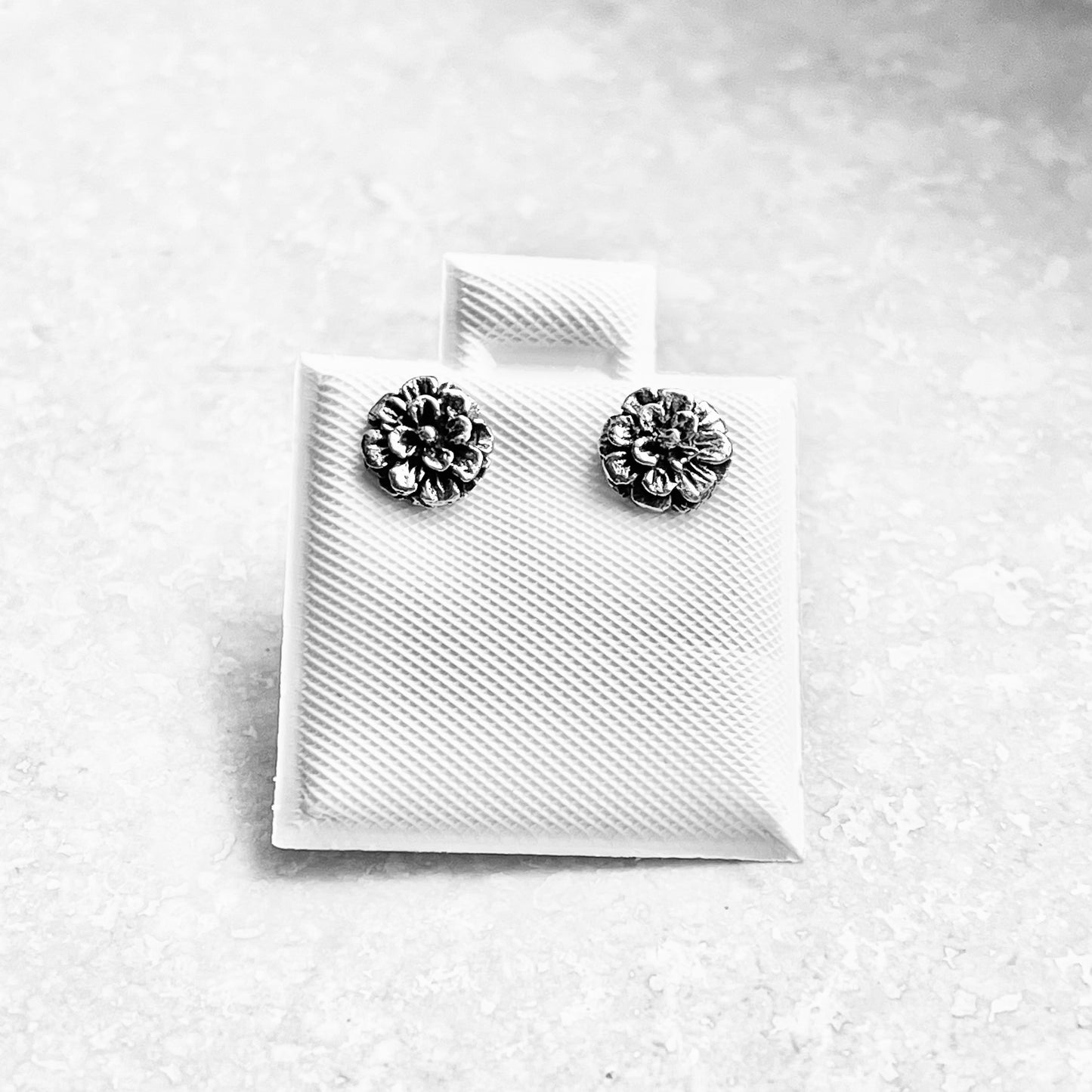 925 Sterling Silver Small Dahlia Flower Stud Earrings | Triple Layer Zinnia & Floral Jewelry