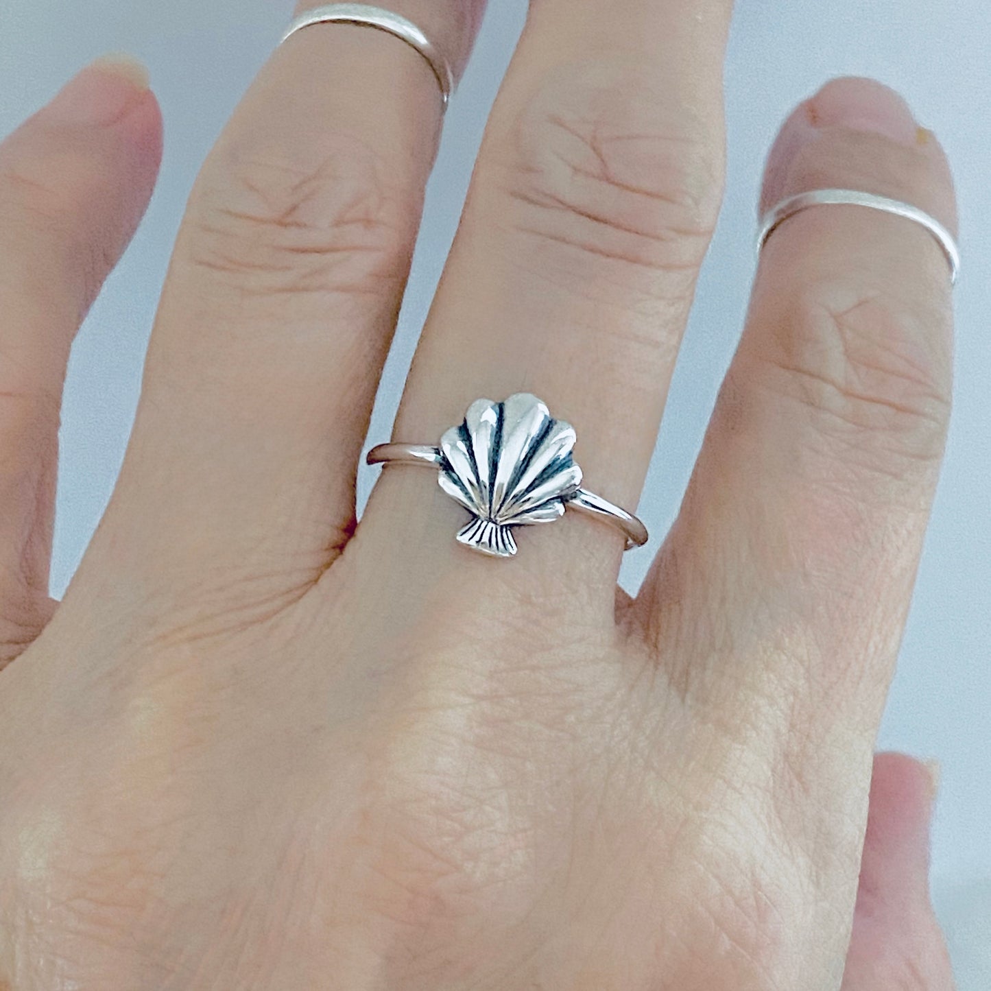 Sterling Silver Dainty Seashell Ring, Ocean Jewelry, Beach Shells