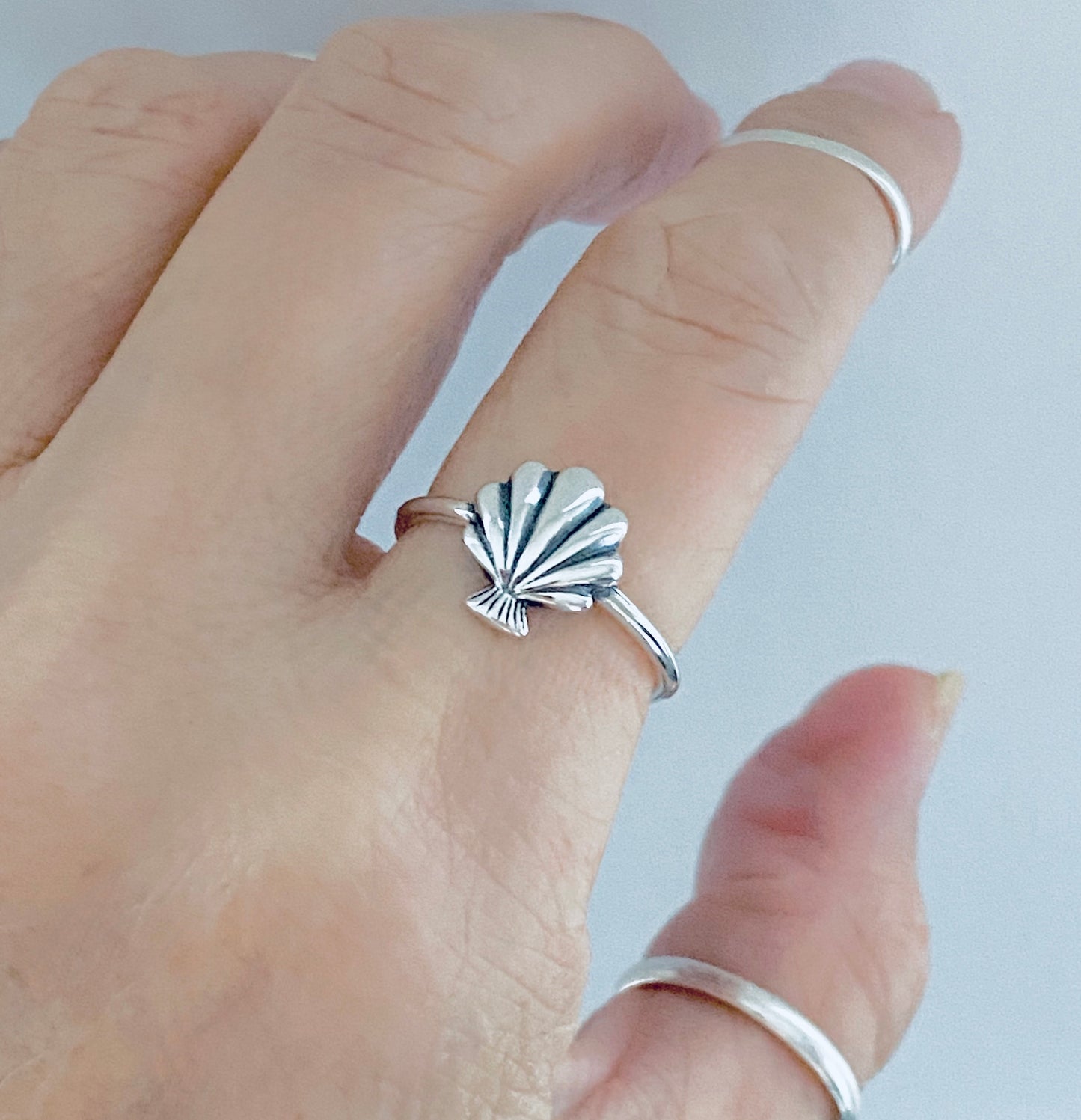 Sterling Silver Dainty Seashell Ring, Ocean Jewelry, Beach Shells