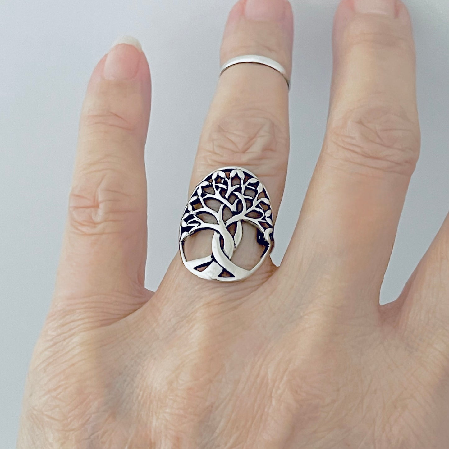 925 Sterling Silver Large Tree of Life Statement Ring | Leaf Boho Fortune Silver Rings