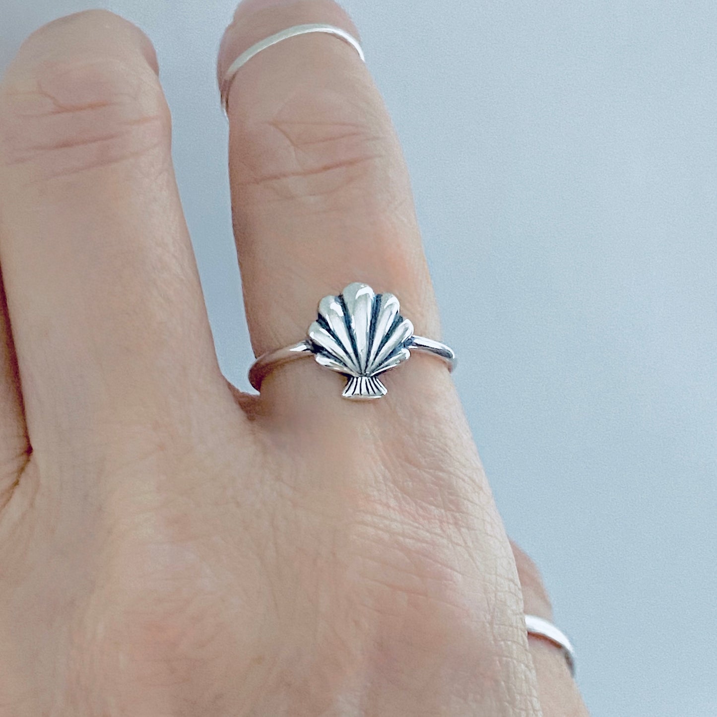 Sterling Silver Dainty Seashell Ring, Ocean Jewelry, Beach Shells