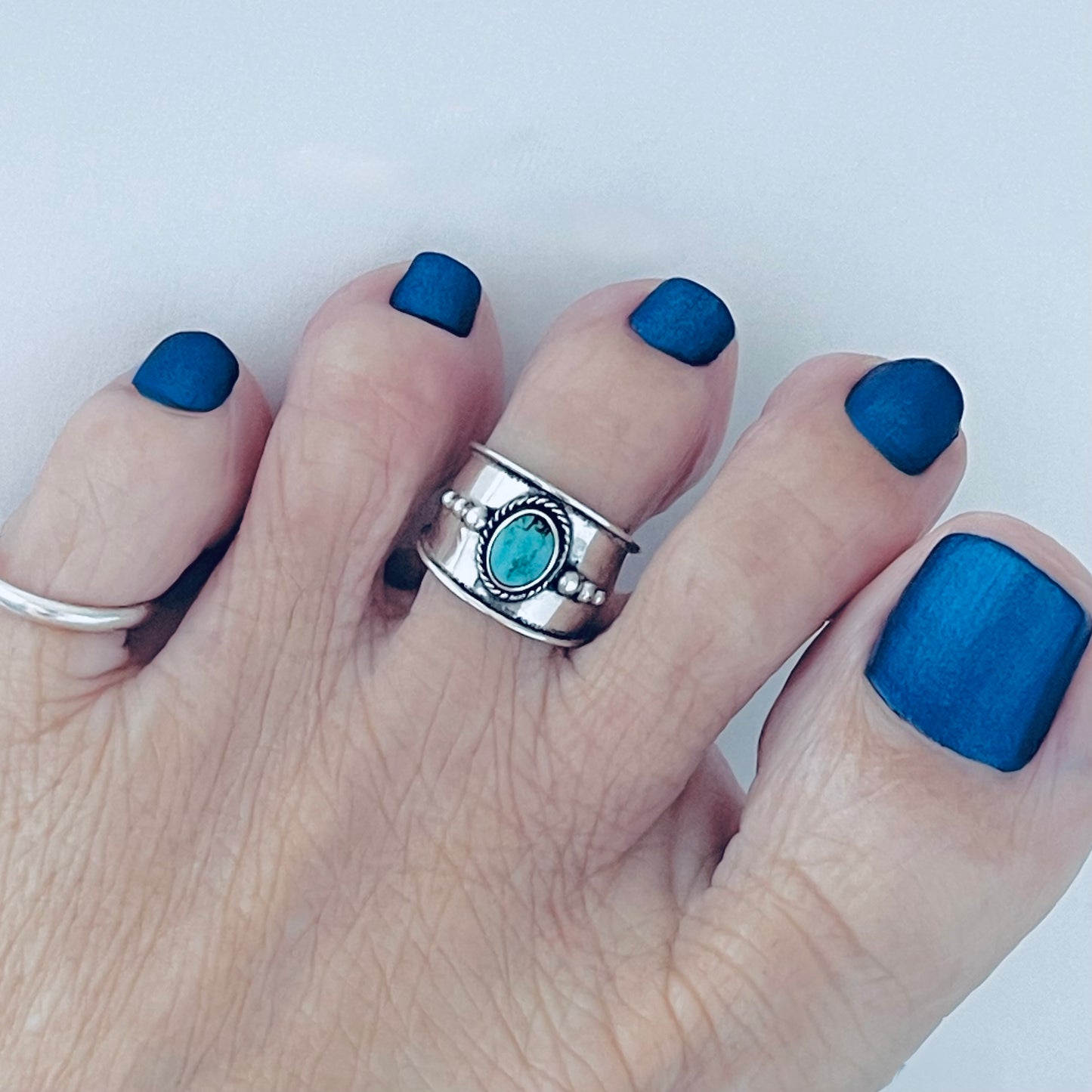 Sterling Silver Bali Style Genuine Turquoise Toe Ring – Boho Statement Stone Rings