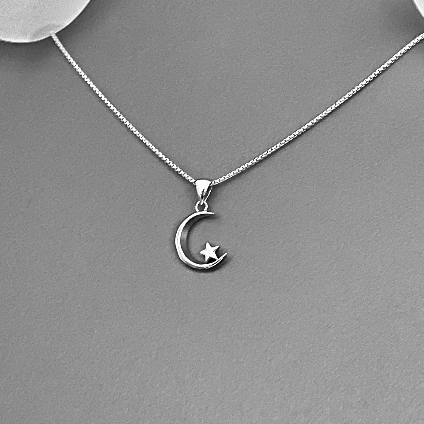 Sterling Silver Crescent Moon and Little Star Necklace, Silver Necklaces, Celestial Chains