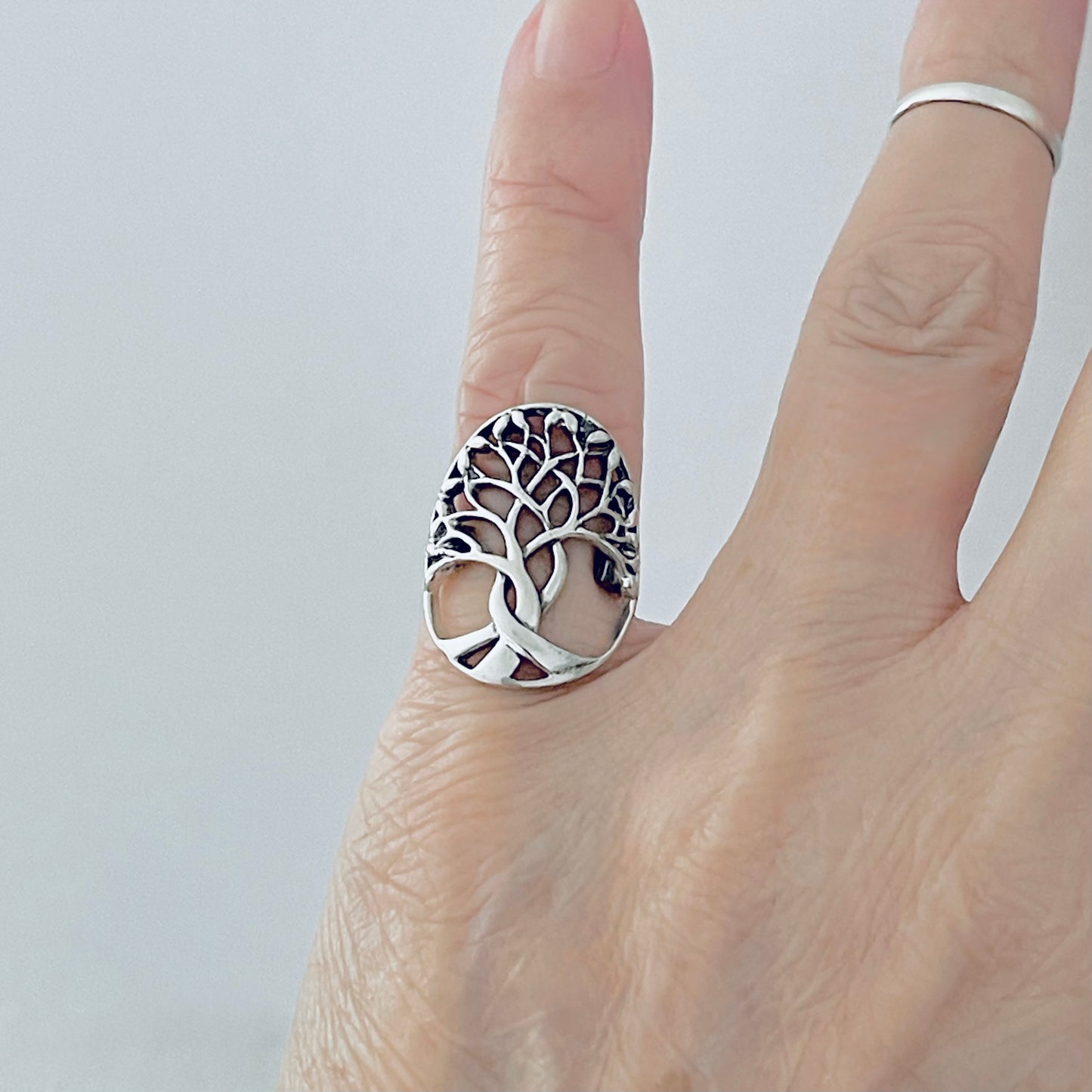 925 Sterling Silver Large Tree of Life Statement Ring | Leaf Boho Fortune Silver Rings