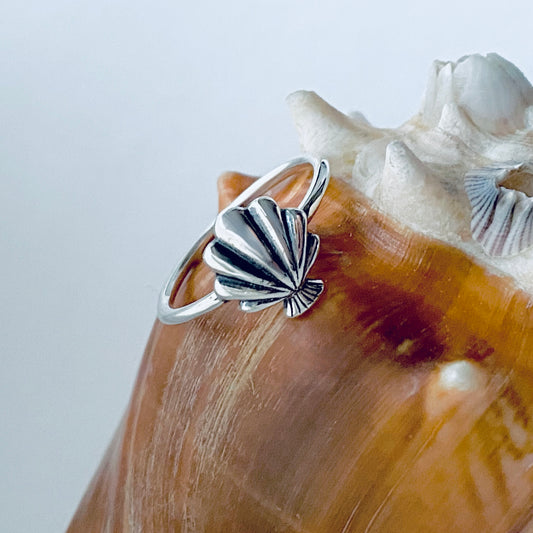 Sterling Silver Dainty Seashell Ring, Ocean Jewelry, Beach Shells